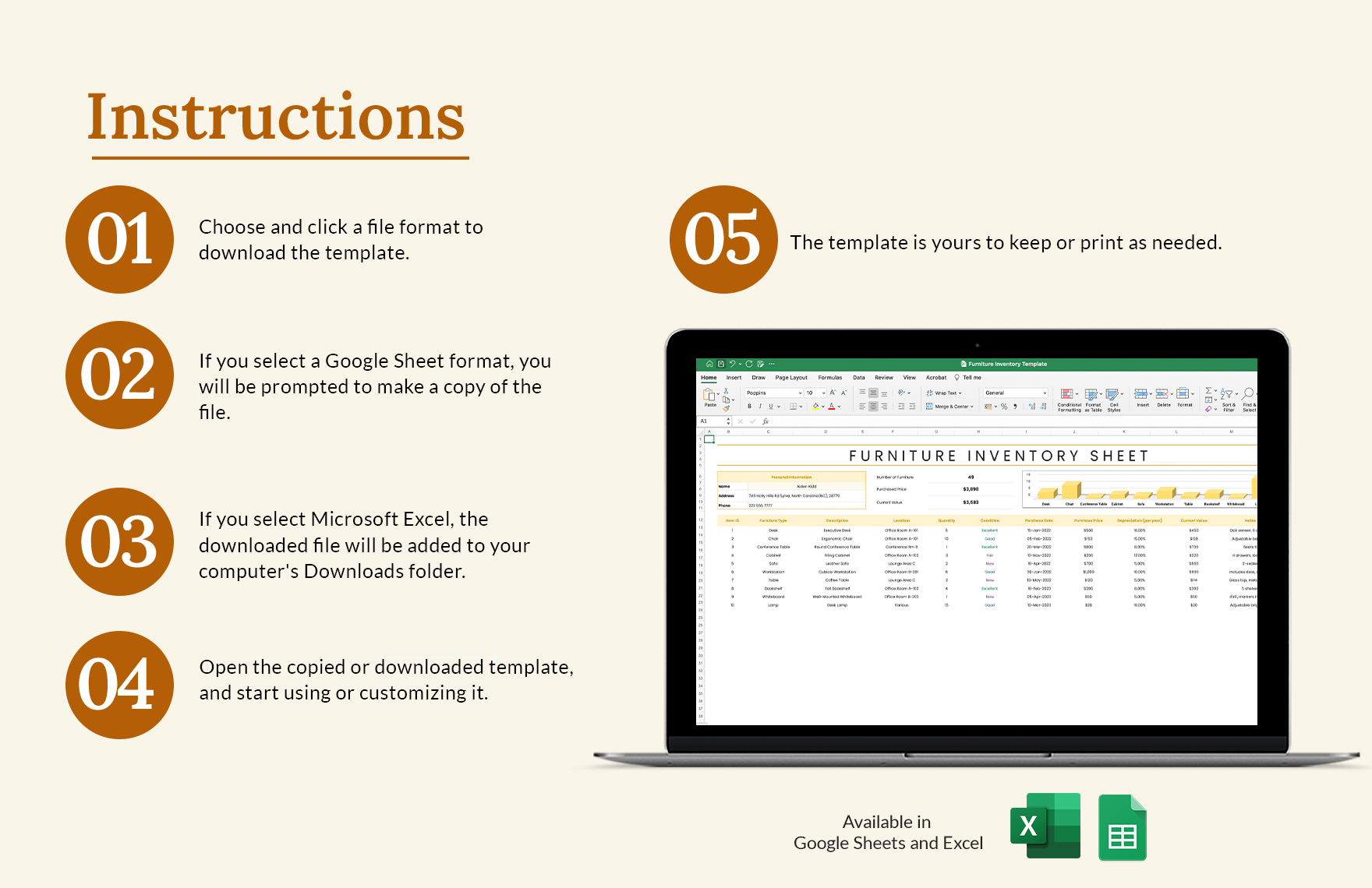 Furniture Inventory Template in Excel, Google Sheets Download