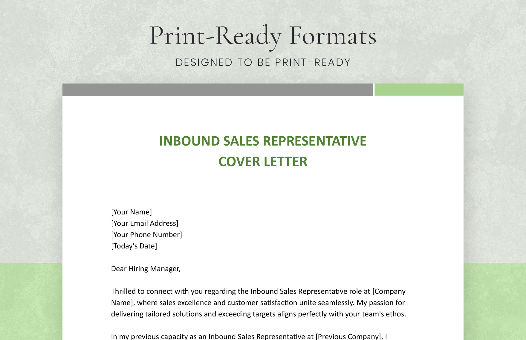Inbound Sales Representative Cover Letter