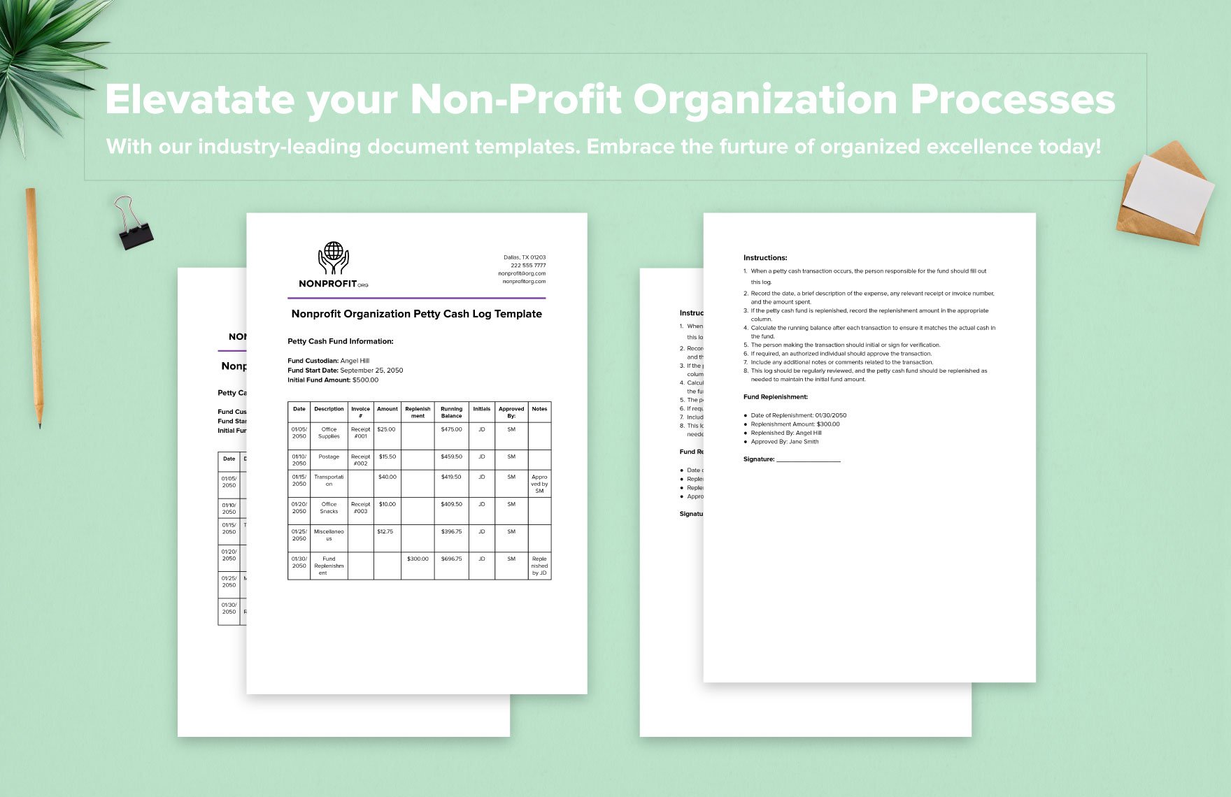 Nonprofit Organization Petty Cash Log Template