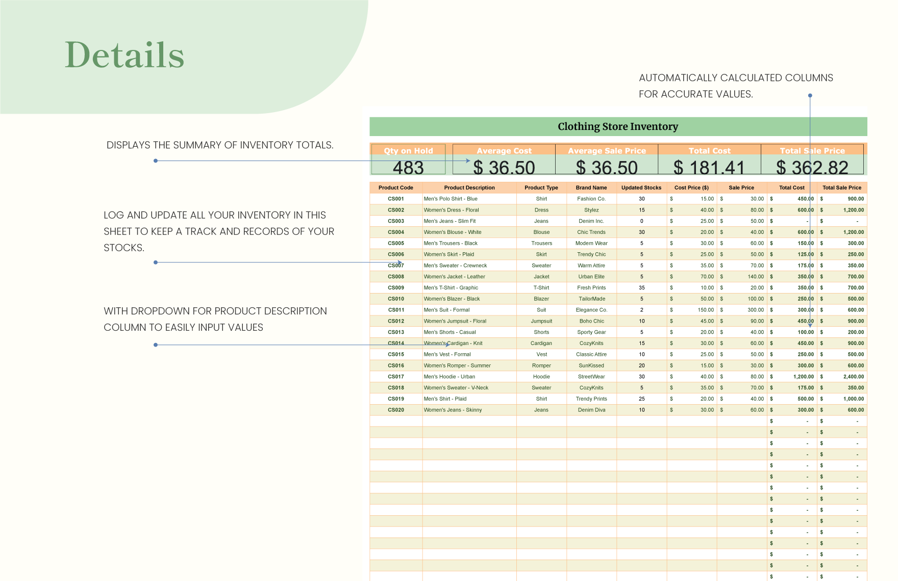 Clothing Store Inventory Template