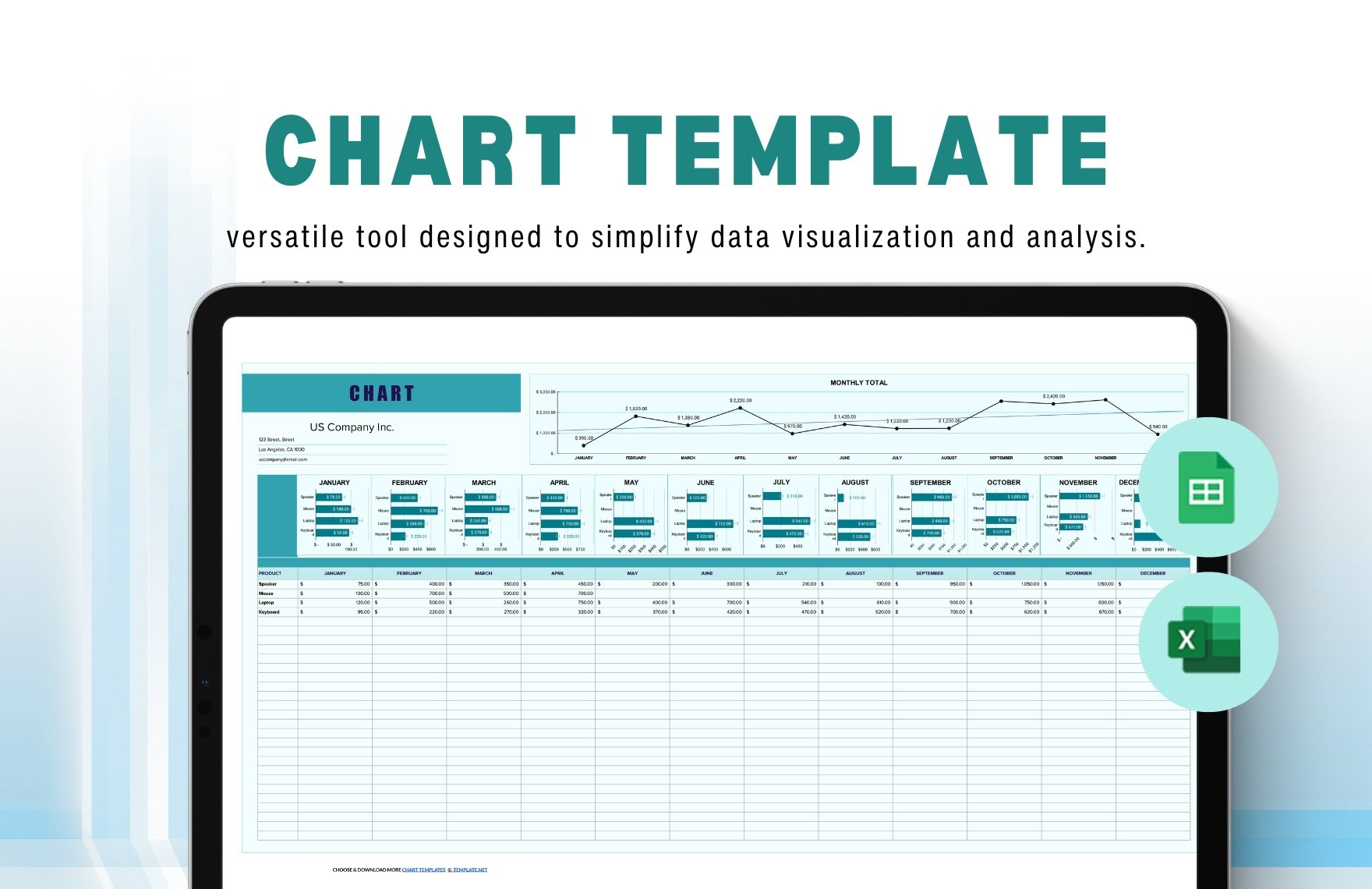 Free Chart Template in Excel, Google Sheets
