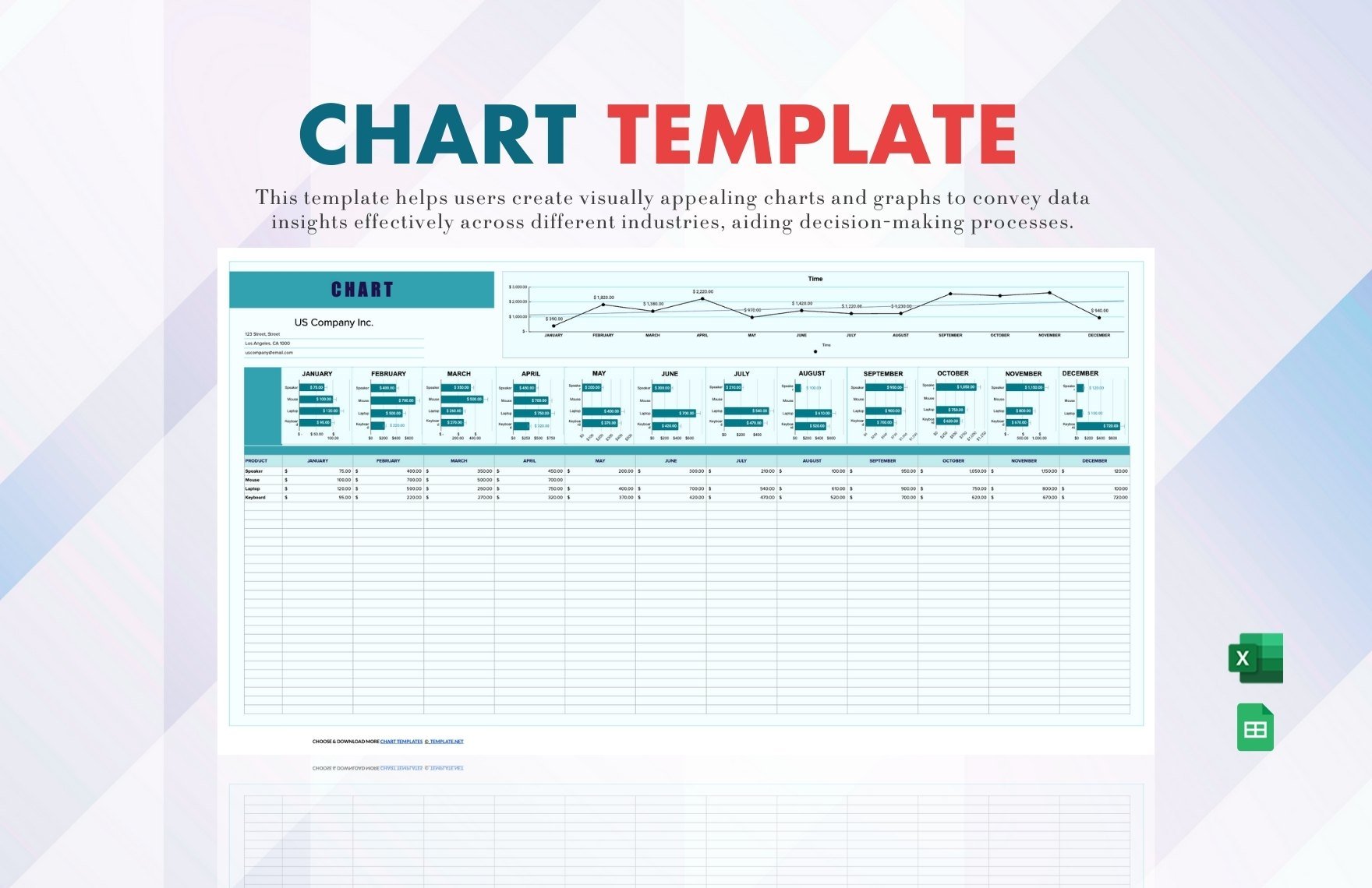Free Chart Template in Excel, Google Sheets