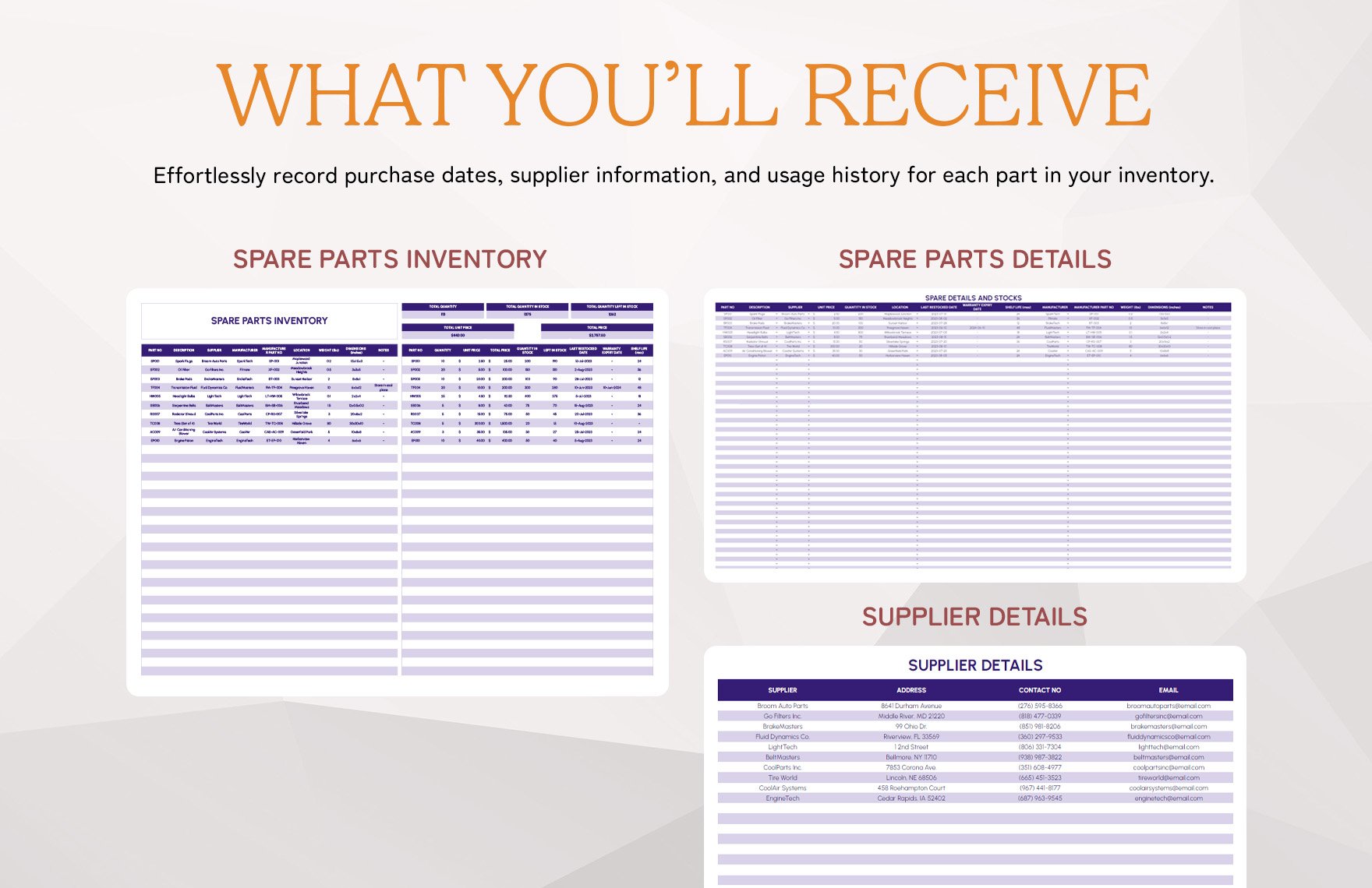 Spare Parts Inventory Template