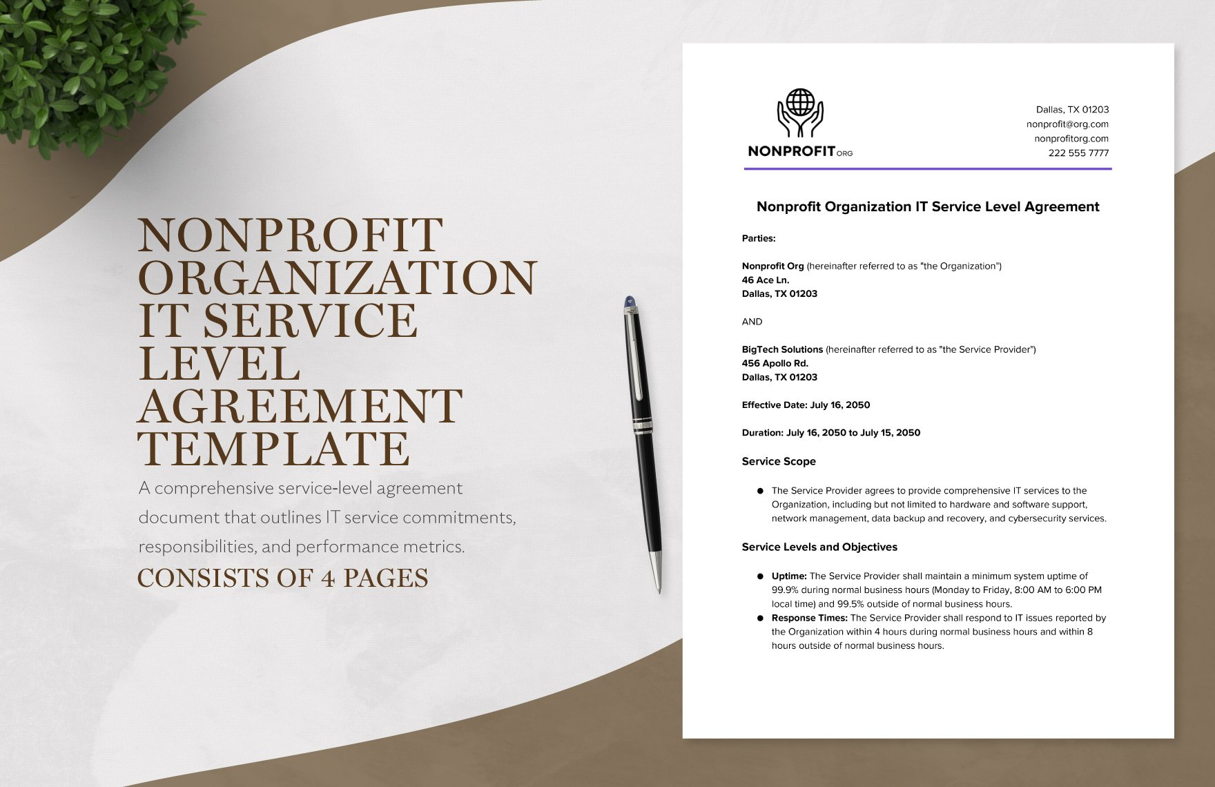Nonprofit Organization IT Service Level Agreement Template