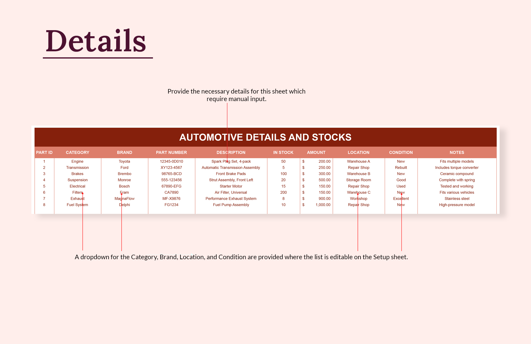 Automotive Parts Inventory Template