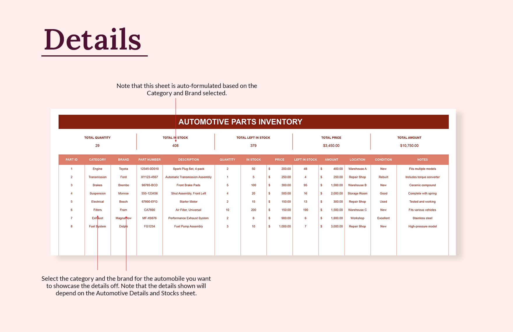 Automotive Parts Inventory Template