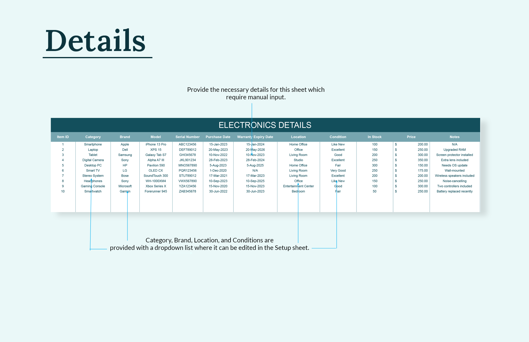 Electronics Inventory Template