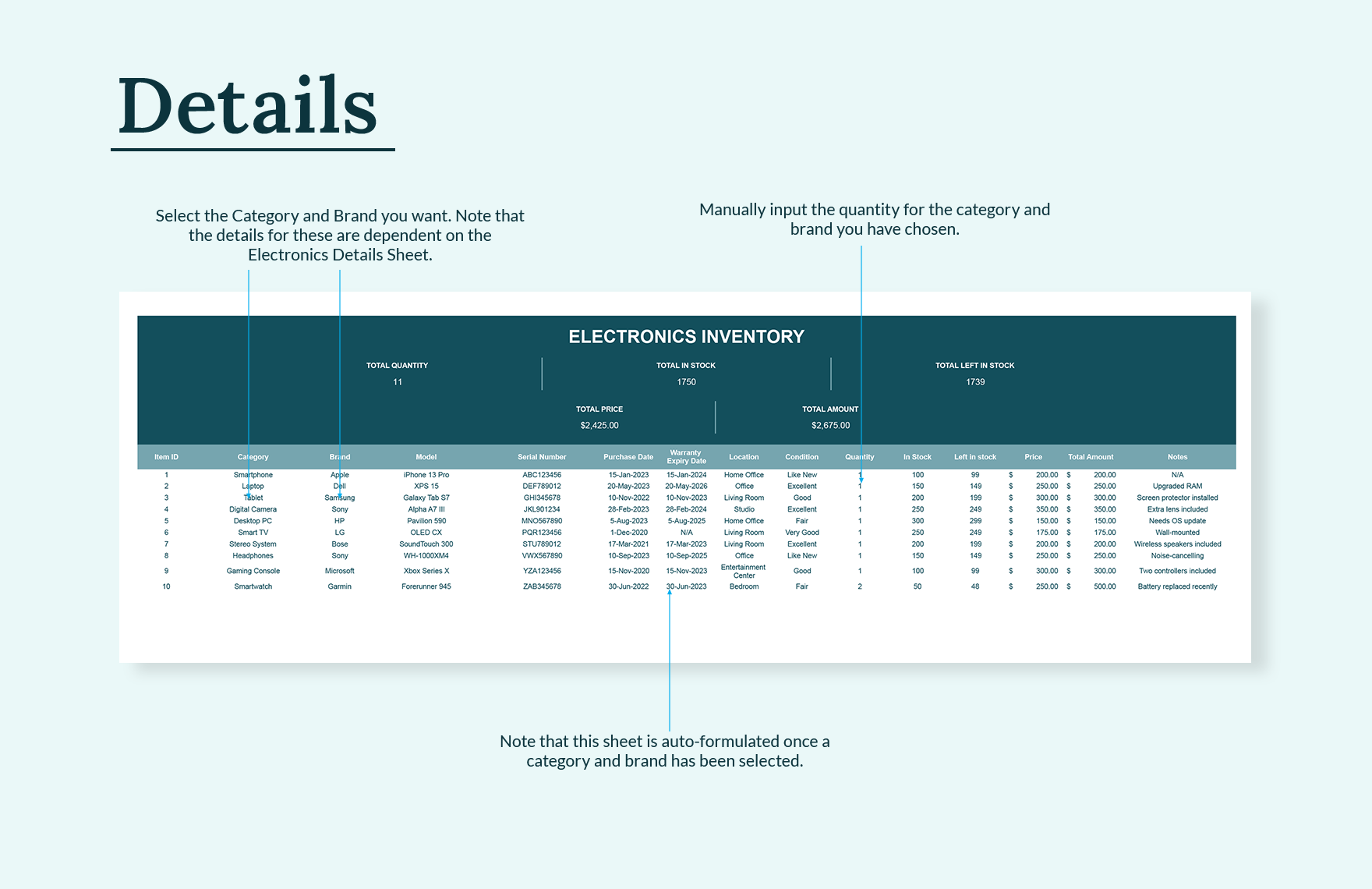 Electronics Inventory Template