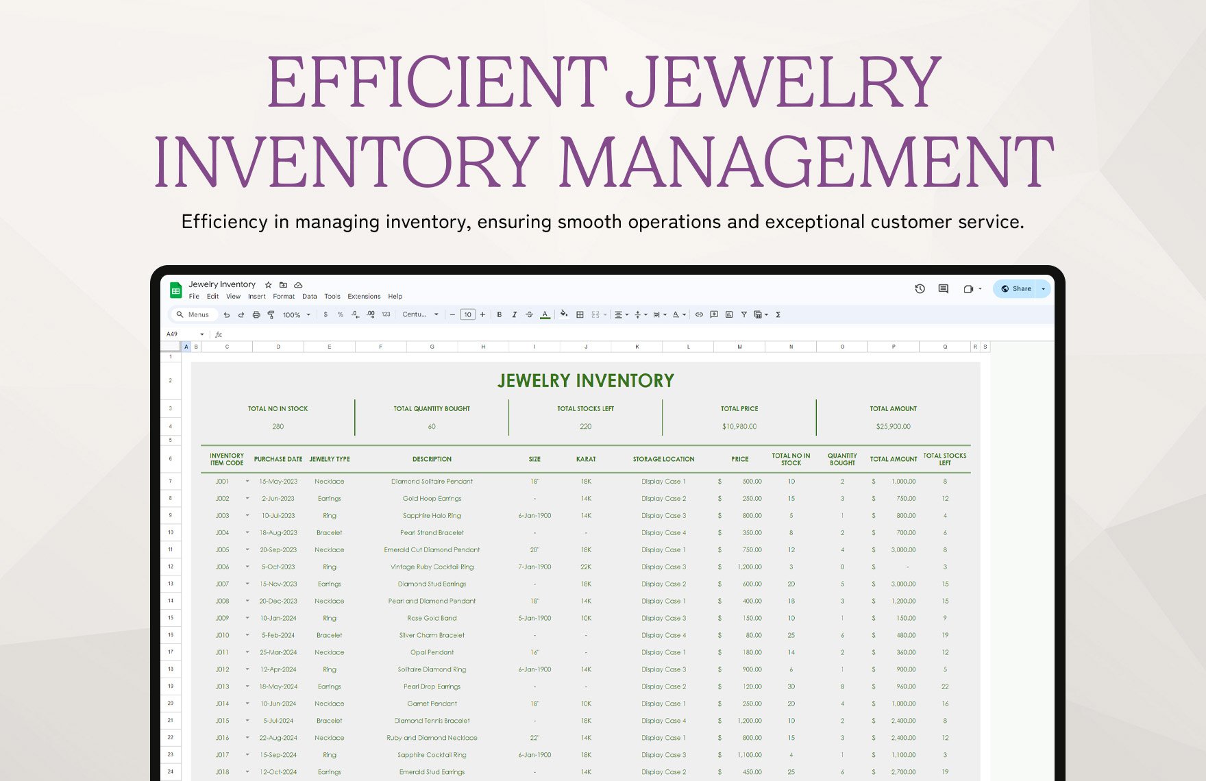 Jewelry Inventory Template