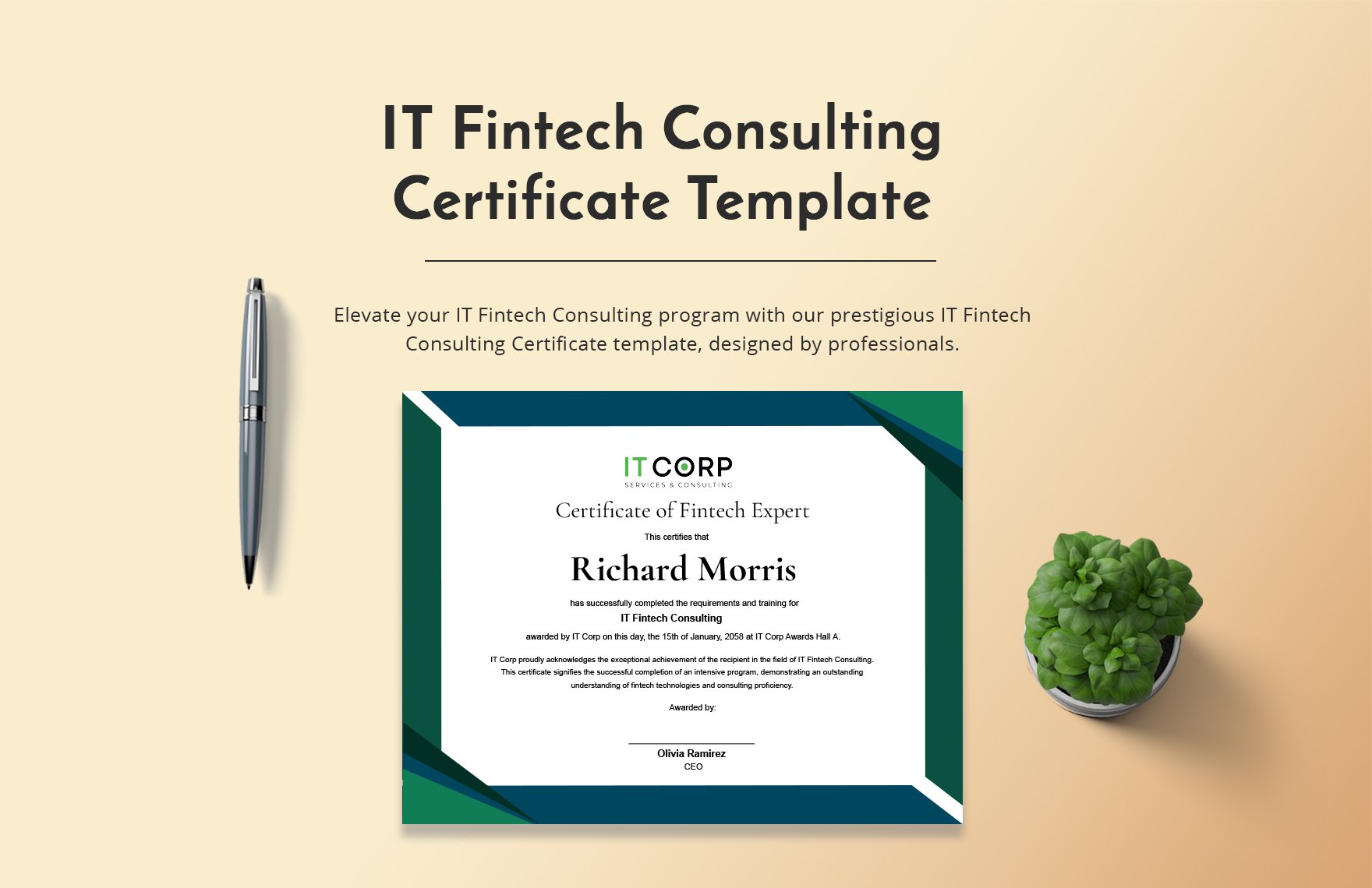 IT Fintech Consulting Certificate Template in Word, Illustrator, PSD