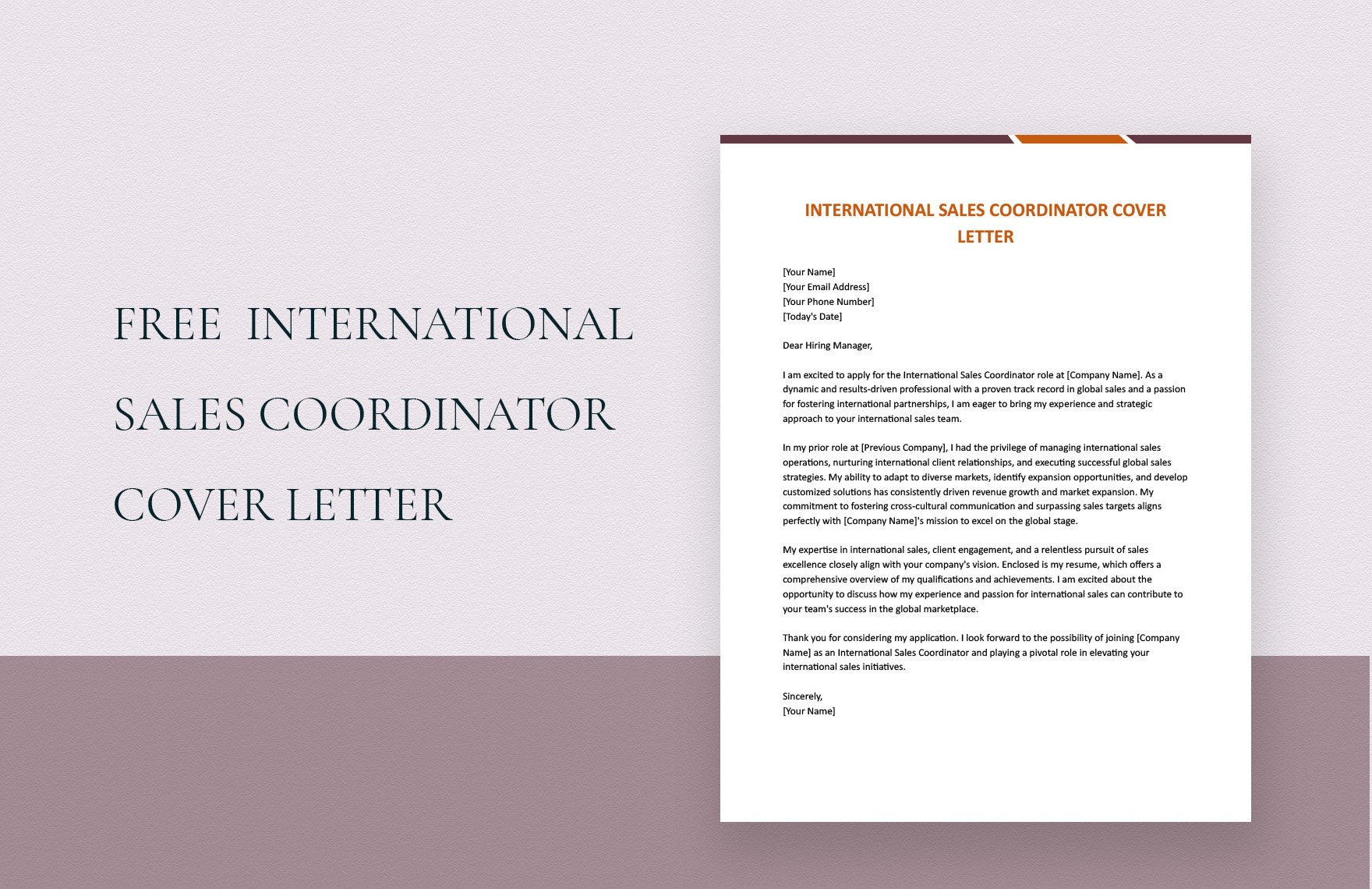 International Sales Coordinator Cover Letter