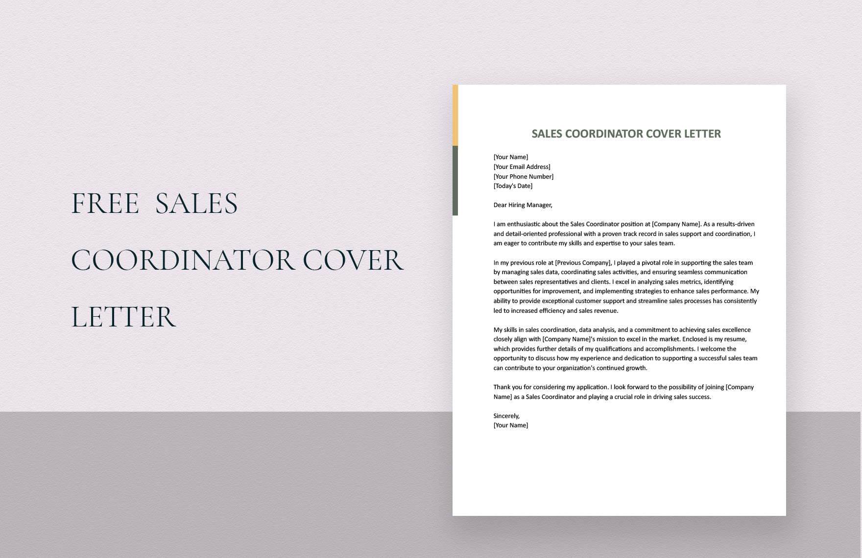 Sales Coordinator Cover Letter