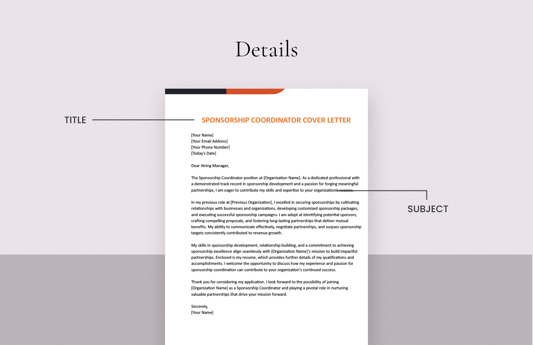 Sponsorship Coordinator Cover Letter