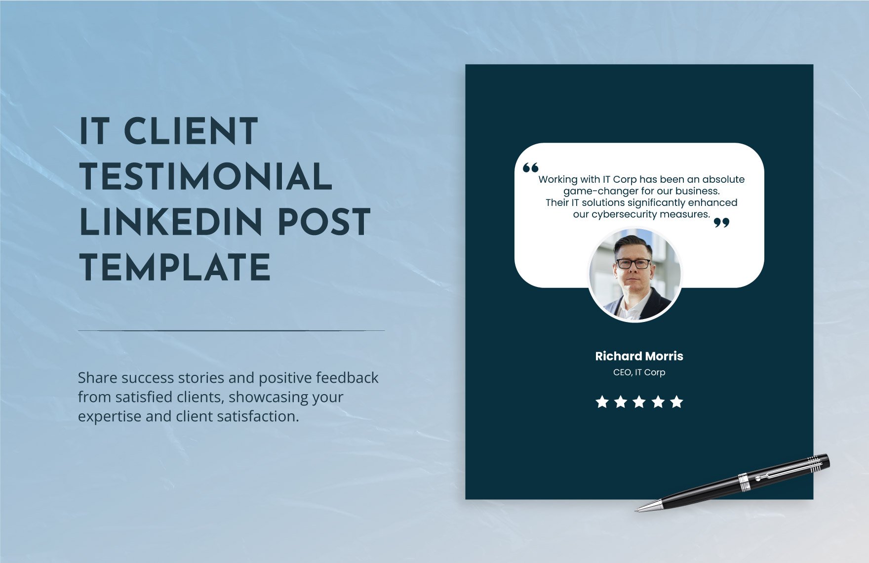 IT Client Testimonial LinkedIn Post Template in PNG