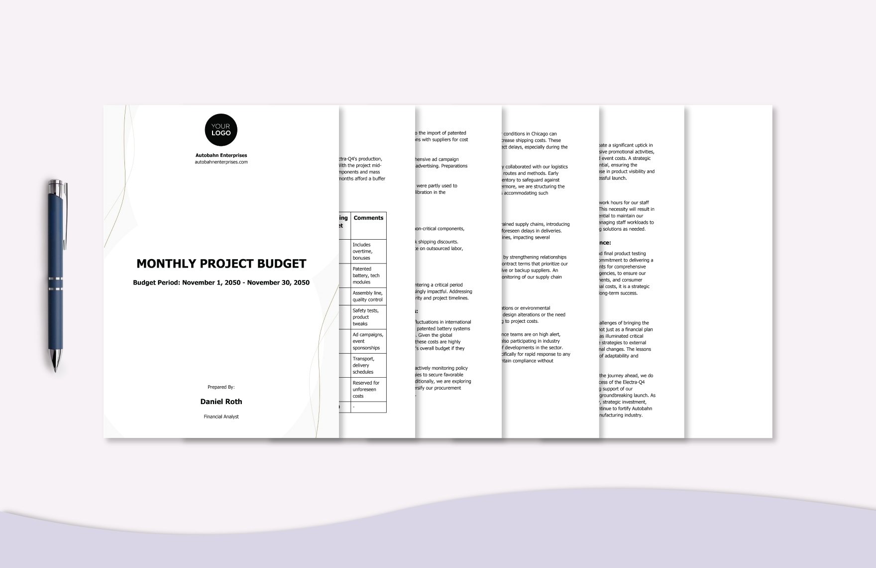 Monthly Project Budget Template