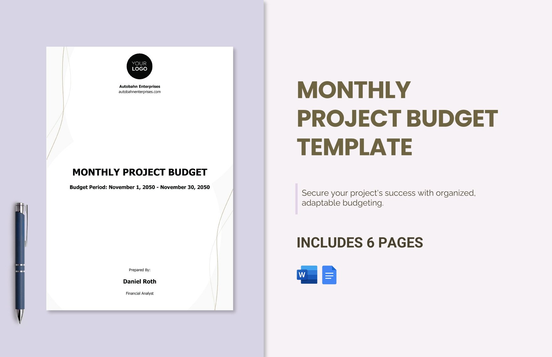Monthly Project Budget Template in Word, Google Docs