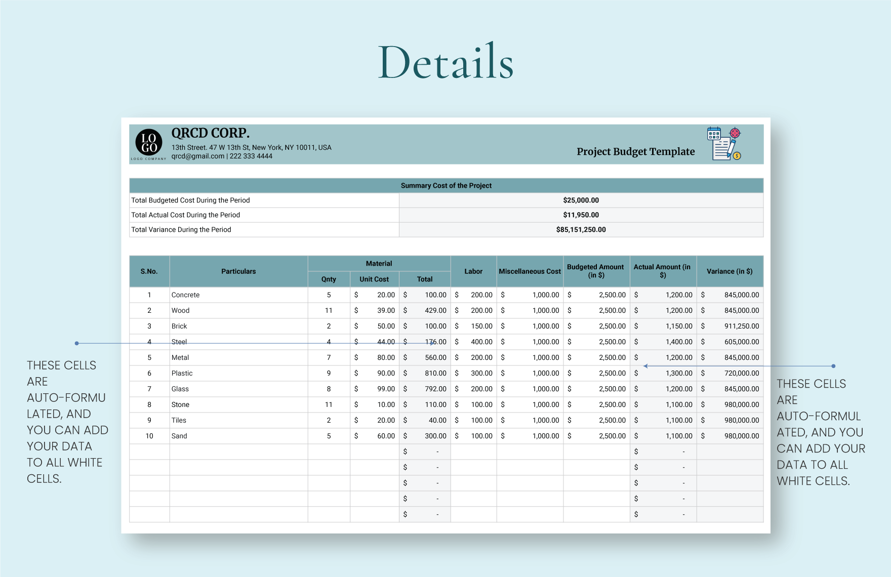 Project Budget Template