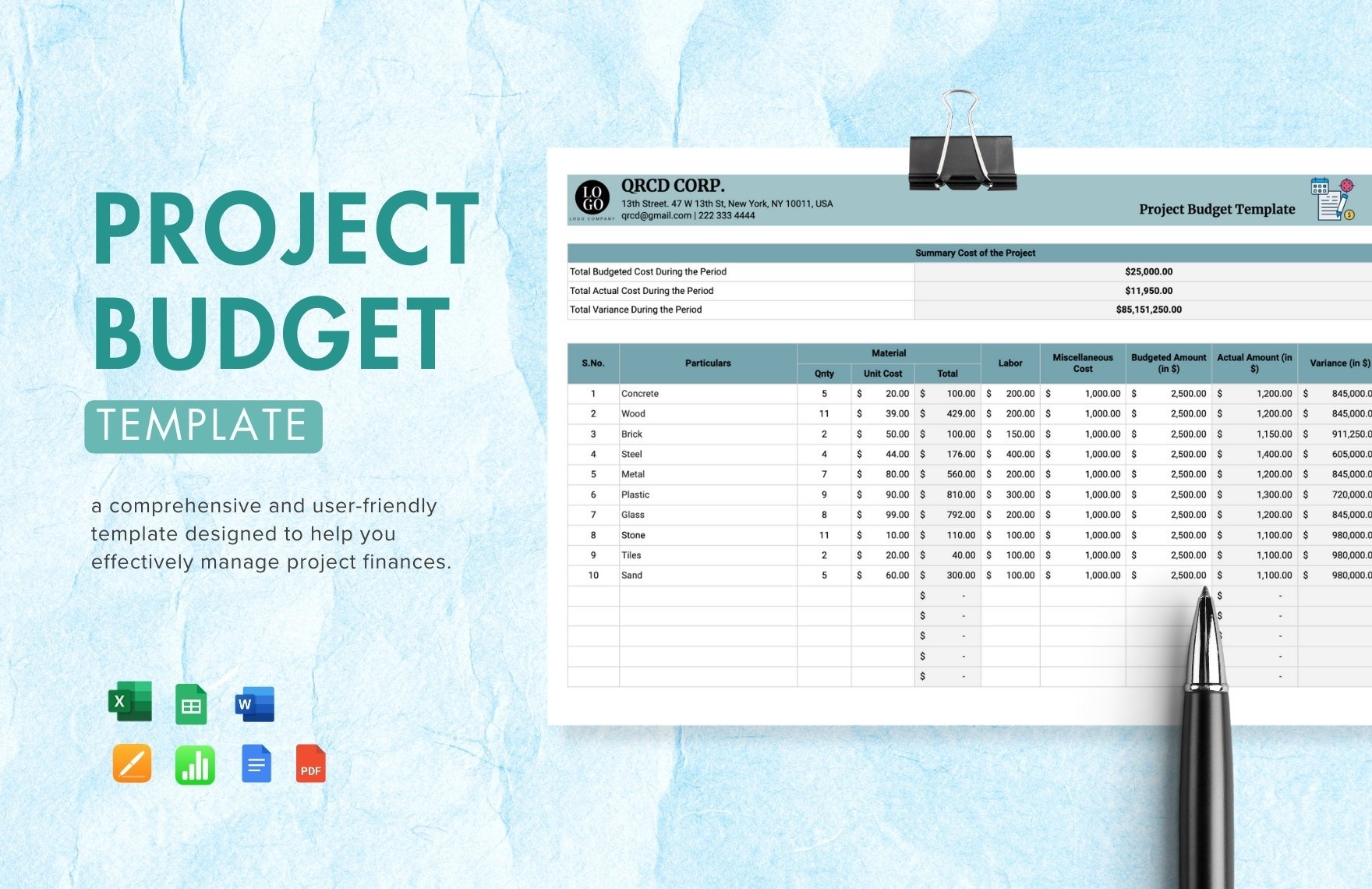 Project Budget Template in Word, Google Docs, Excel, PDF, Google Sheets, Apple Pages, Apple Numbers