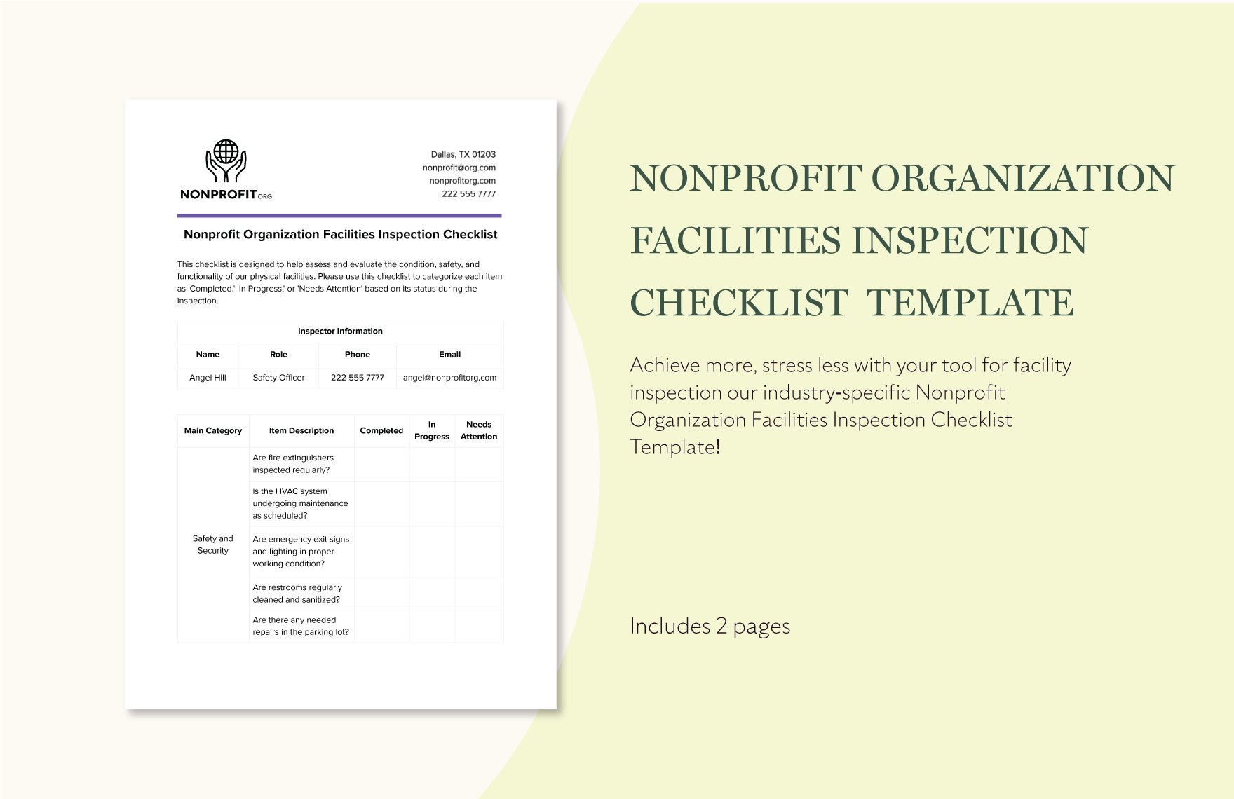 Nonprofit Organization Facilities Inspection Checklist Template