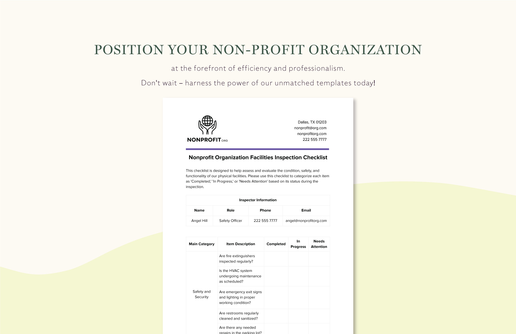 Nonprofit Organization Facilities Inspection Checklist Template