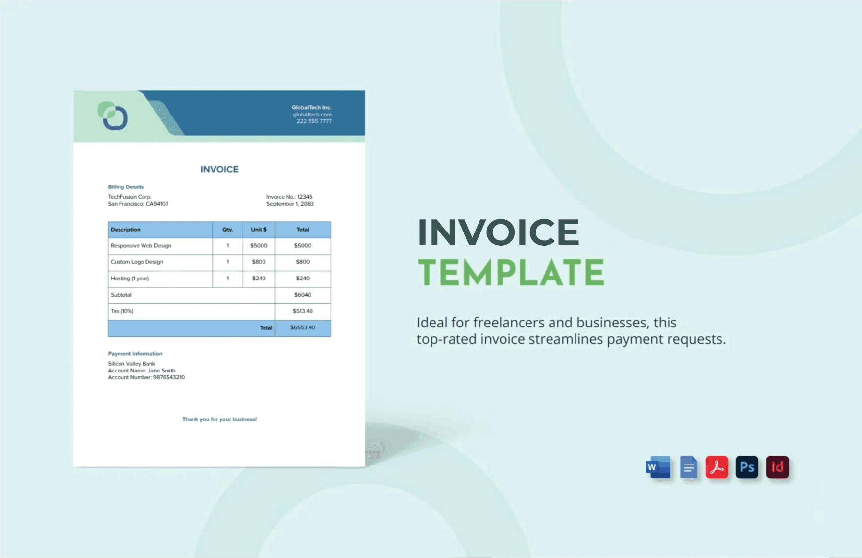 Free Invoice Template in Word, Google Docs, PDF, PSD, Apple Pages, InDesign