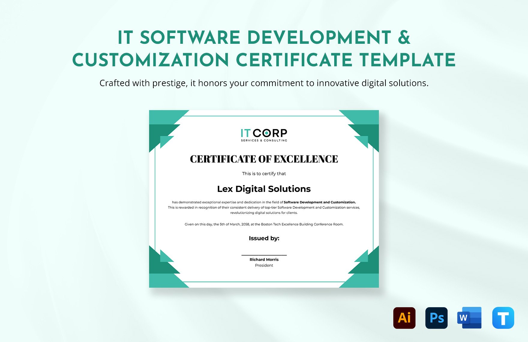 IT Software Development & Customization Certificate Template in Word, Illustrator, PSD