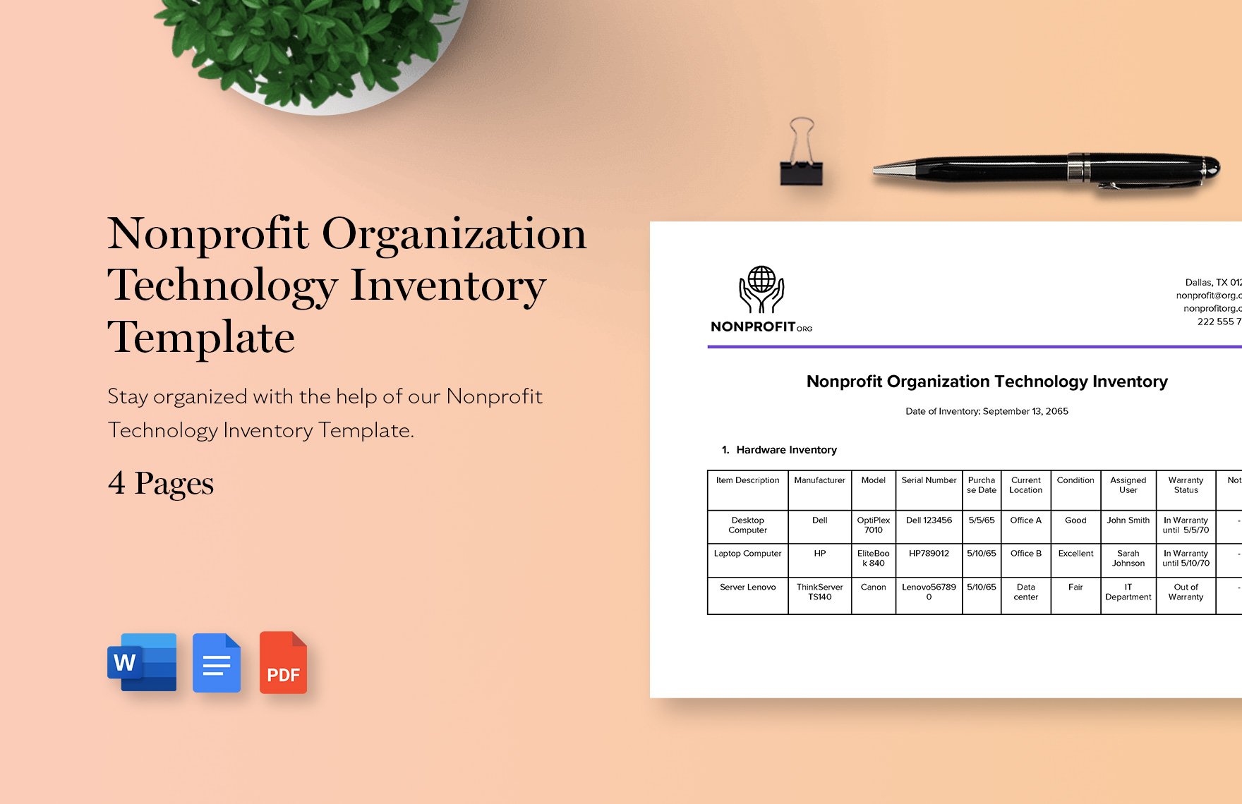 Nonprofit Organization Technology Inventory Template in Word, Google Docs, PDF