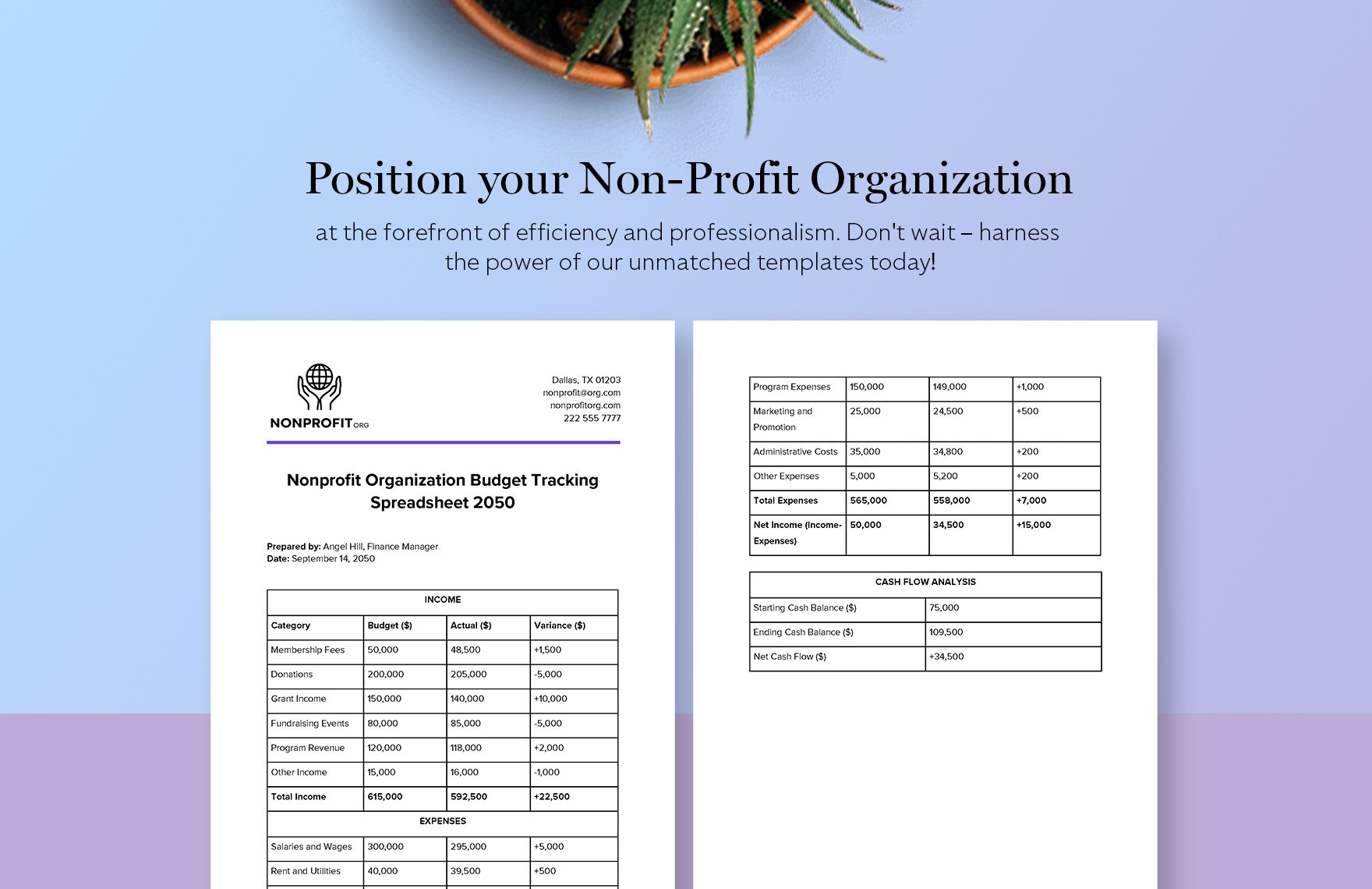 Nonprofit Organization Budget Tracking Spreadsheet Template