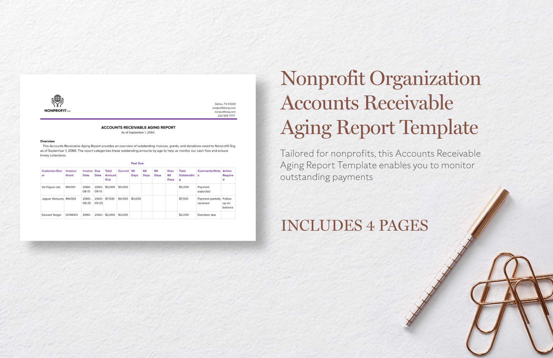 Nonprofit Organization Accounts Receivable Aging Report Template in Word, Google Docs, PDF