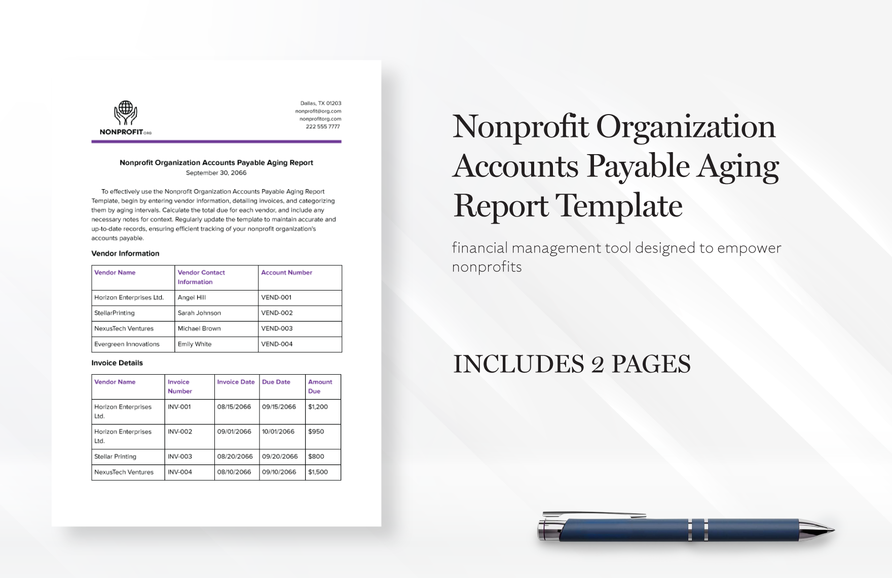 Nonprofit Organization Accounts Payable Aging Report Template in Word, Google Docs, PDF