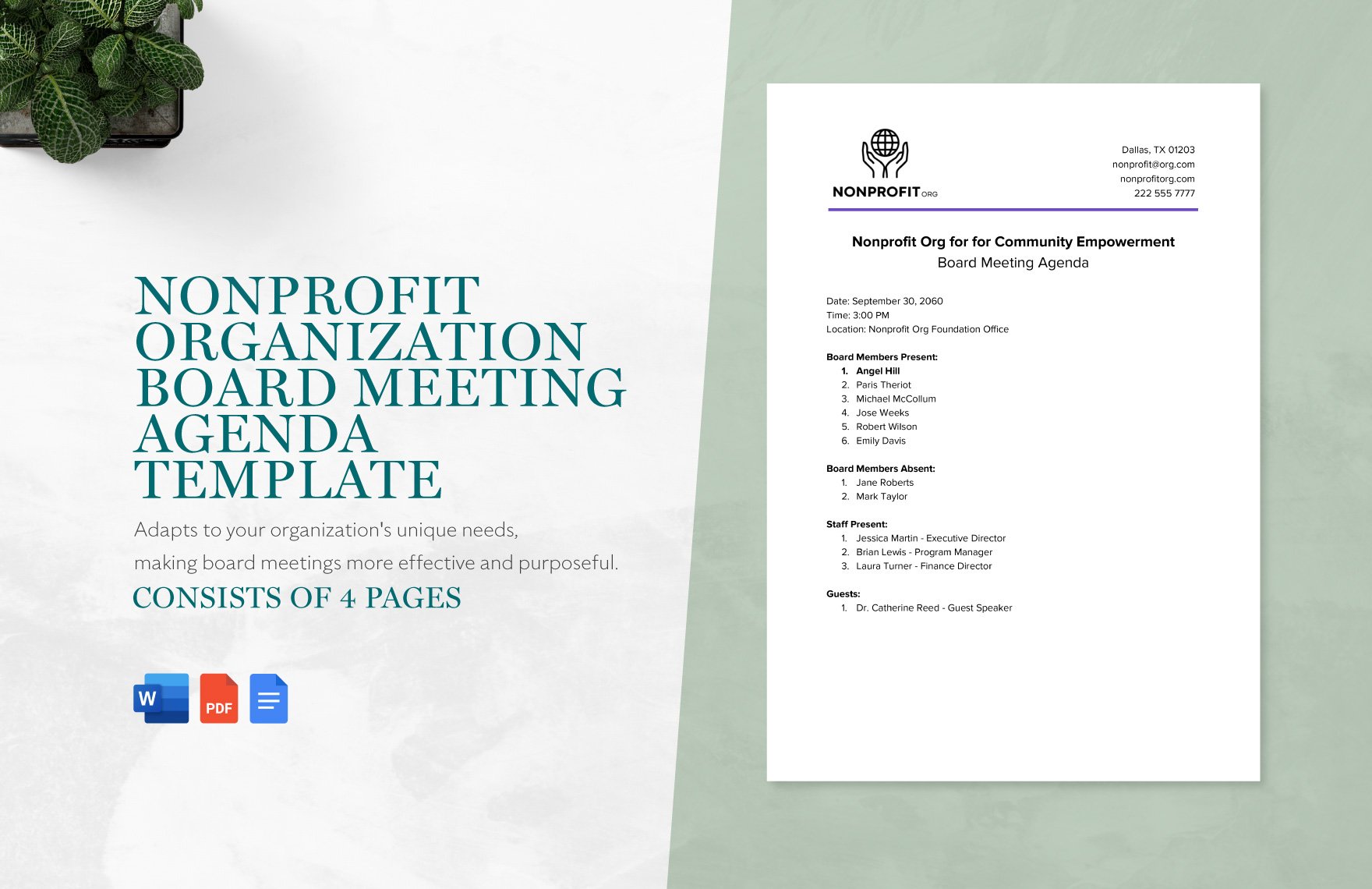 Nonprofit Organization Board Meeting Agenda Template