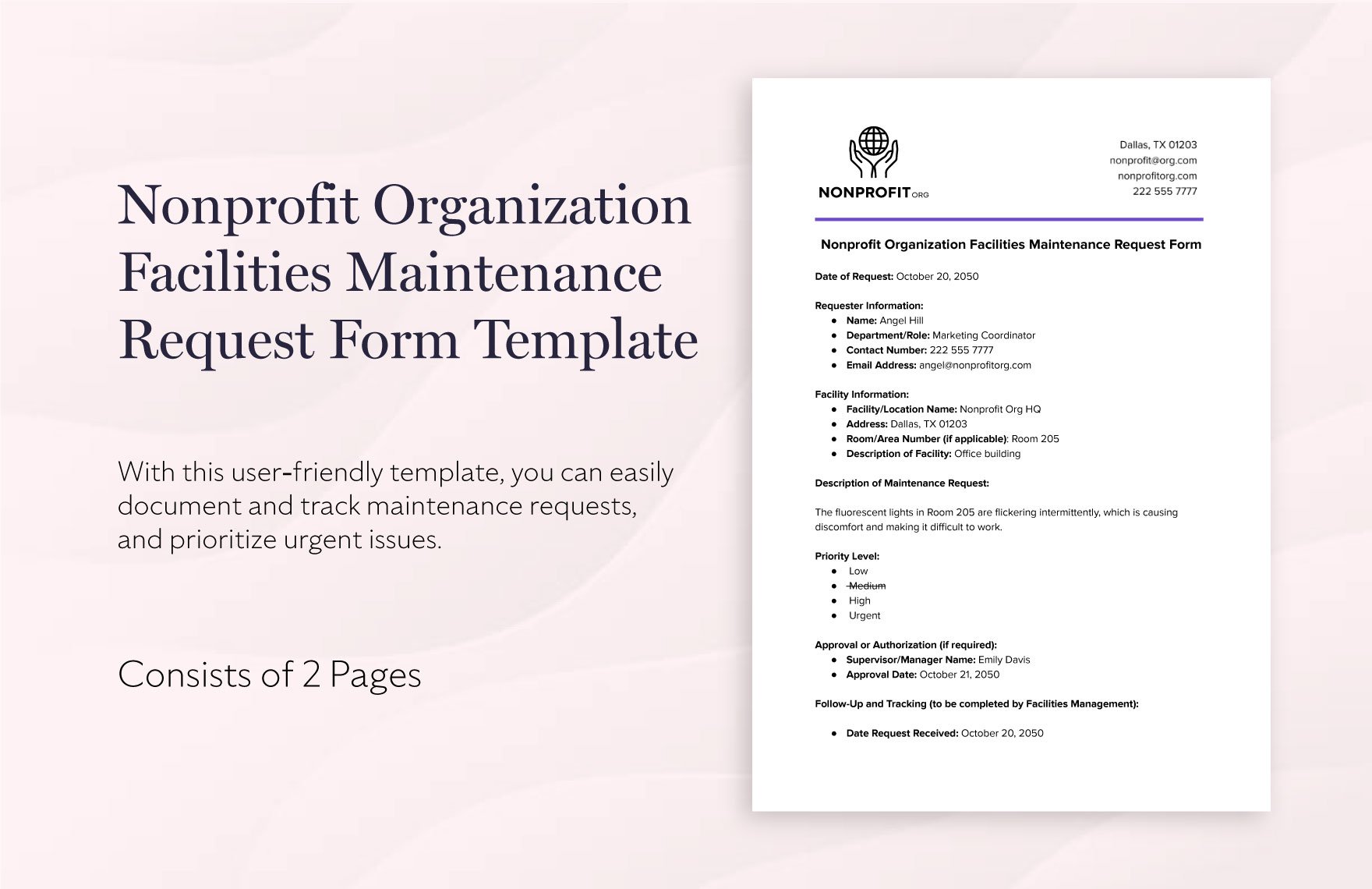 Nonprofit Organization Facilities Maintenance Request Form Template