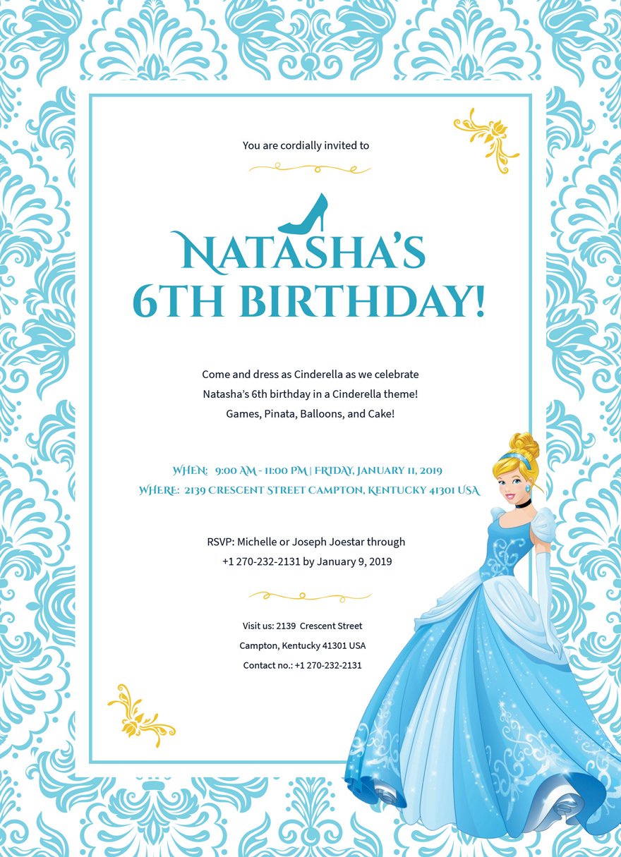 Cinderella Birthday Invitation Template In Word Pages Publisher