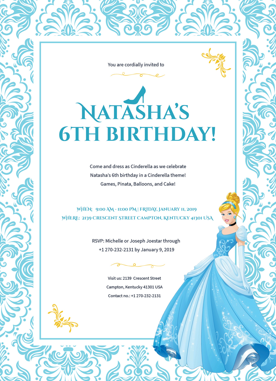 Cinderella Birthday Invitation Template Illustrator Word Outlook 