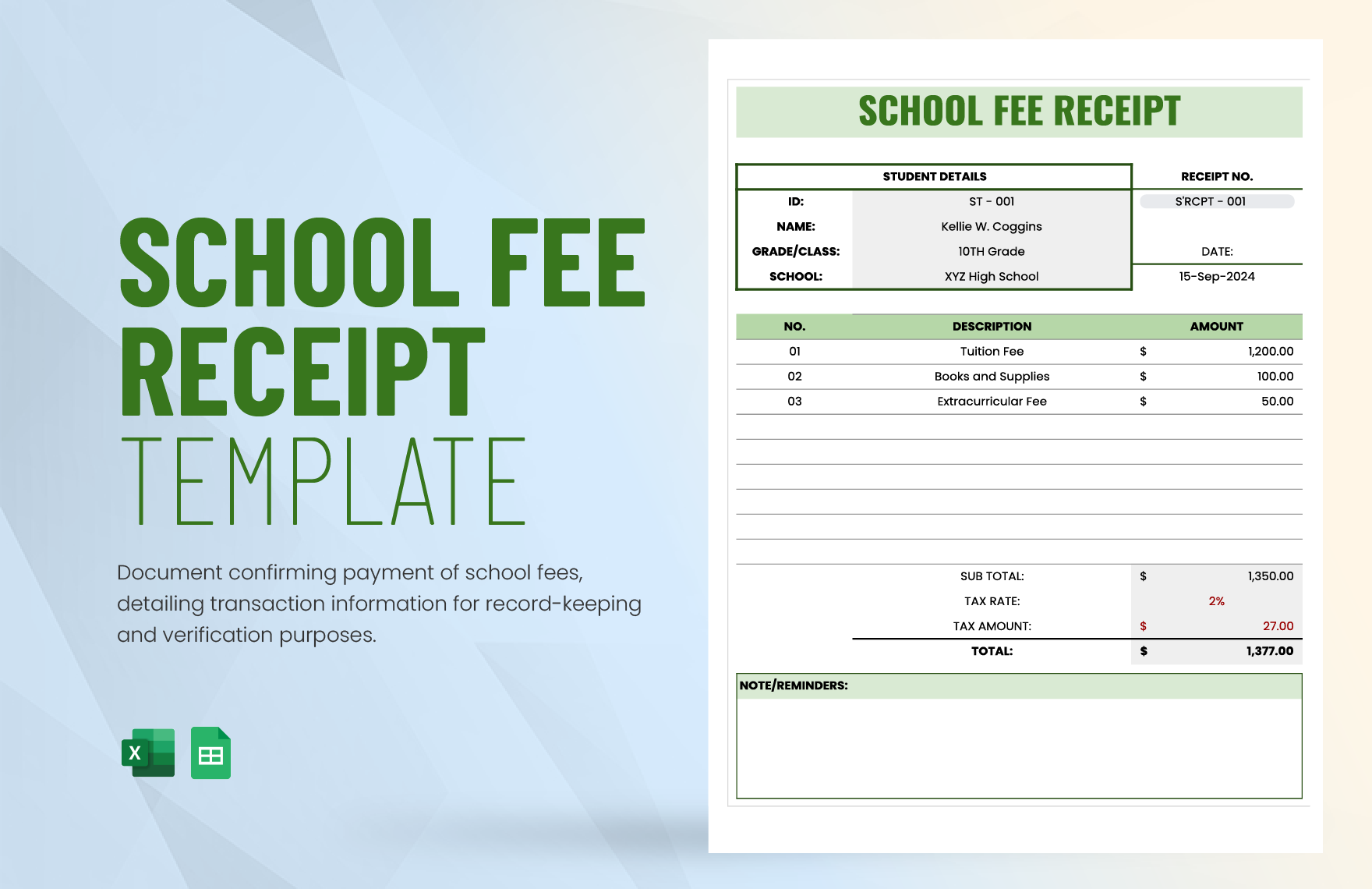 School Fee Receipt Template