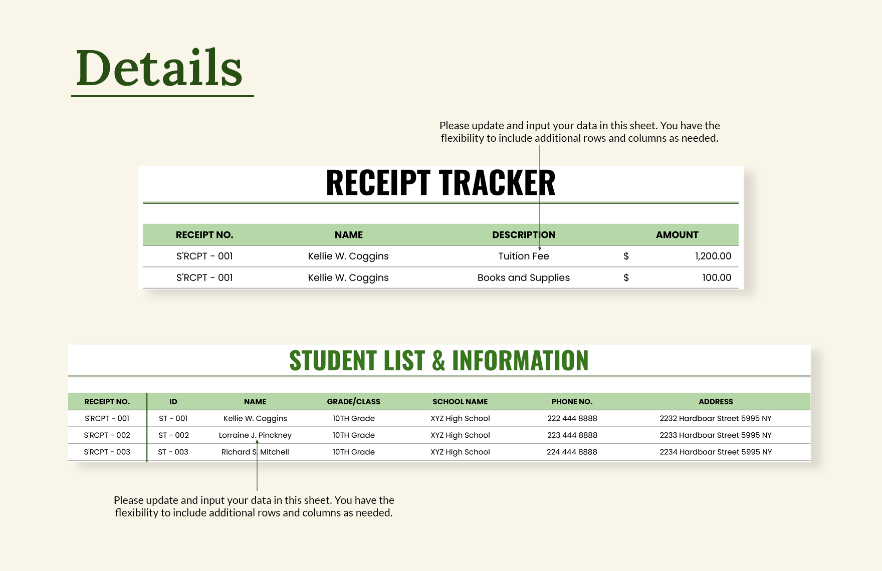 School Fee Receipt Template - Download in Excel, Google Sheets ...