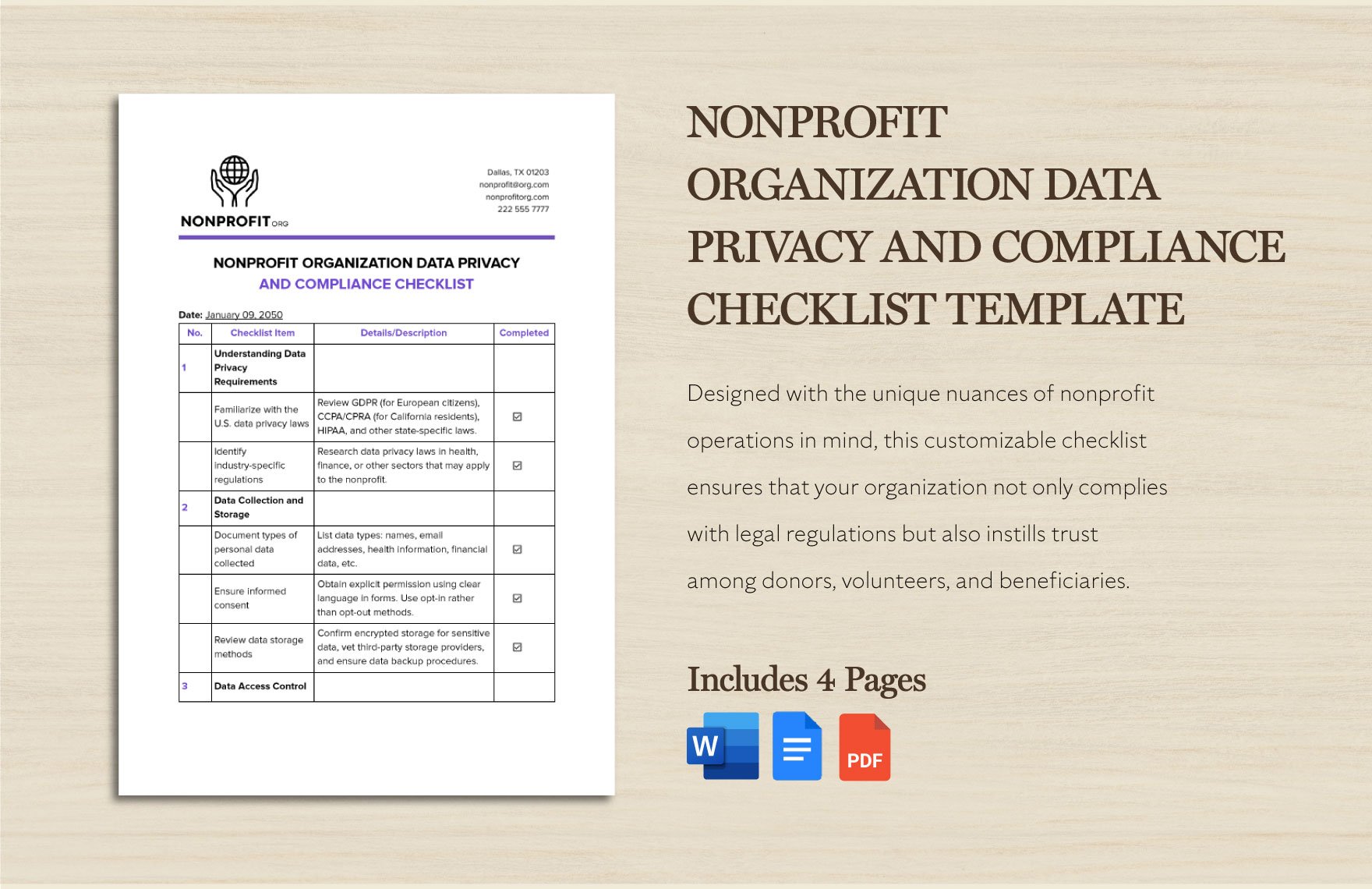 Nonprofit Organization Data Privacy and Compliance Checklist Template