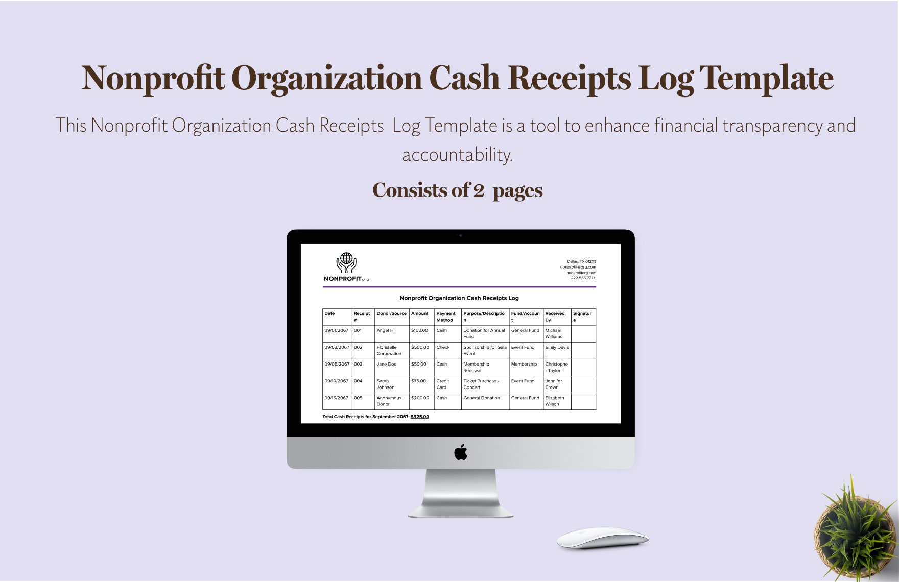 Nonprofit Organization Cash Receipts Log Template
