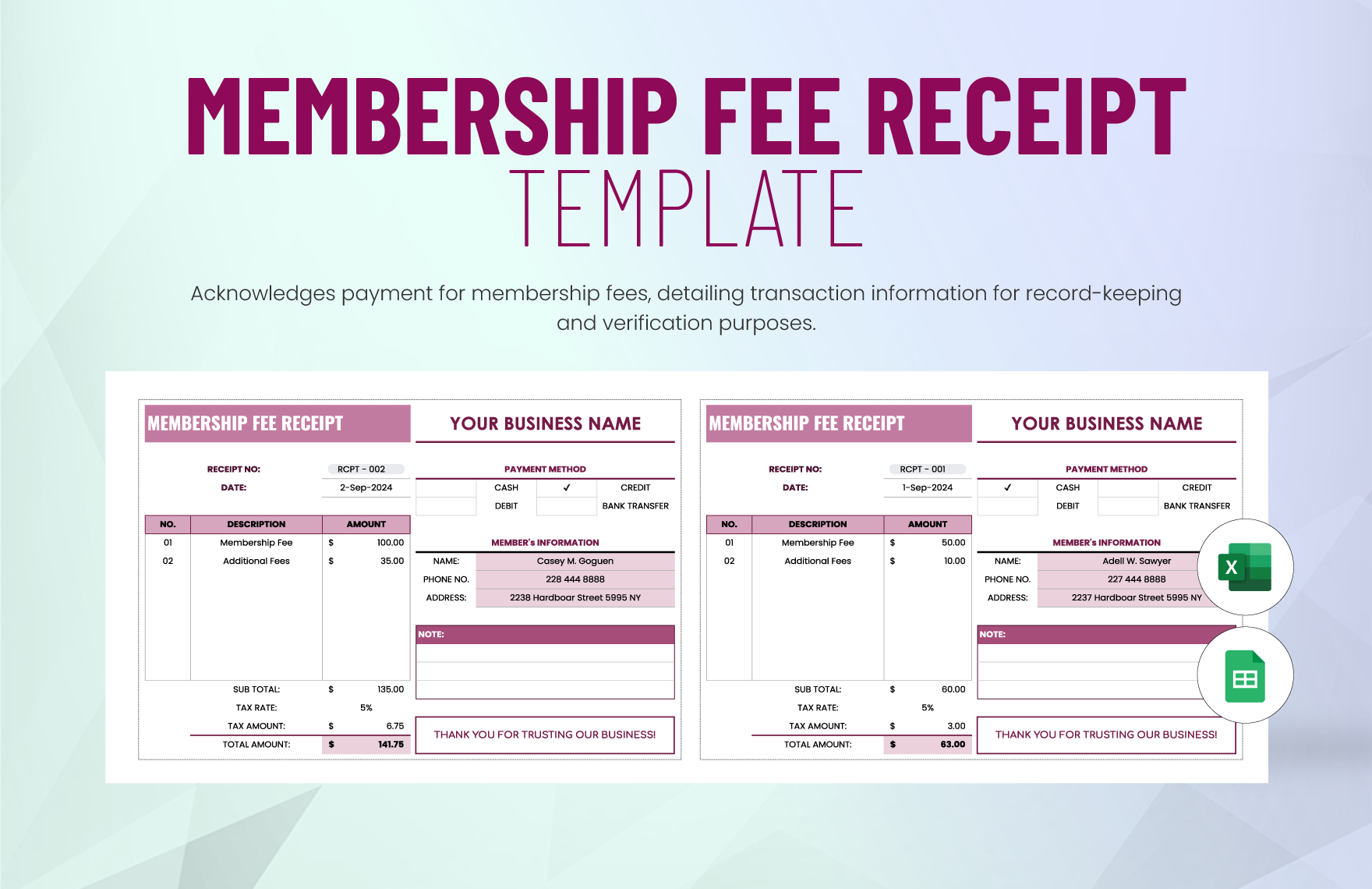 Membership Fee Receipt Template