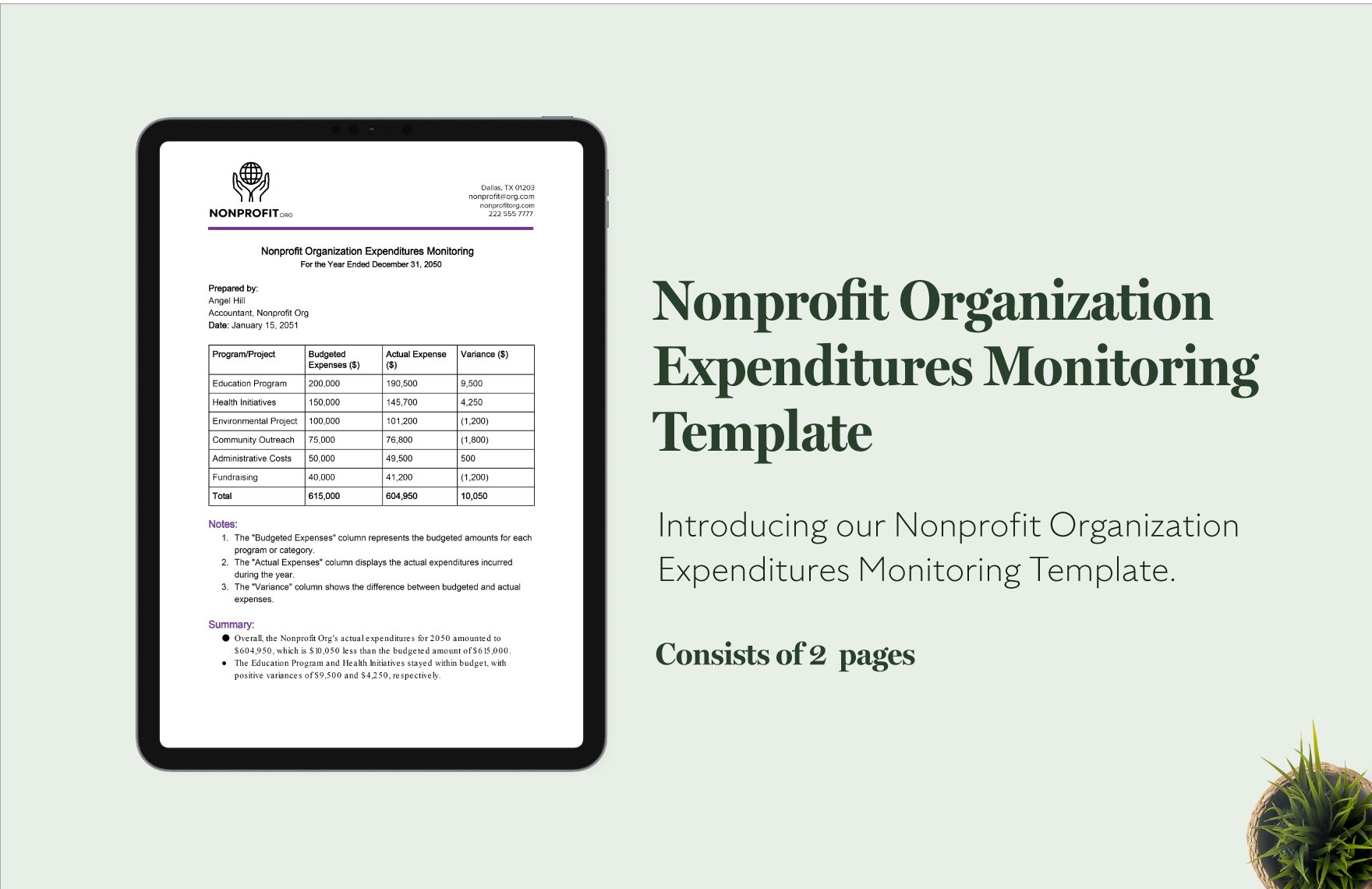 Nonprofit Organization Expenditures Monitoring Template in Word, Google Docs, PDF