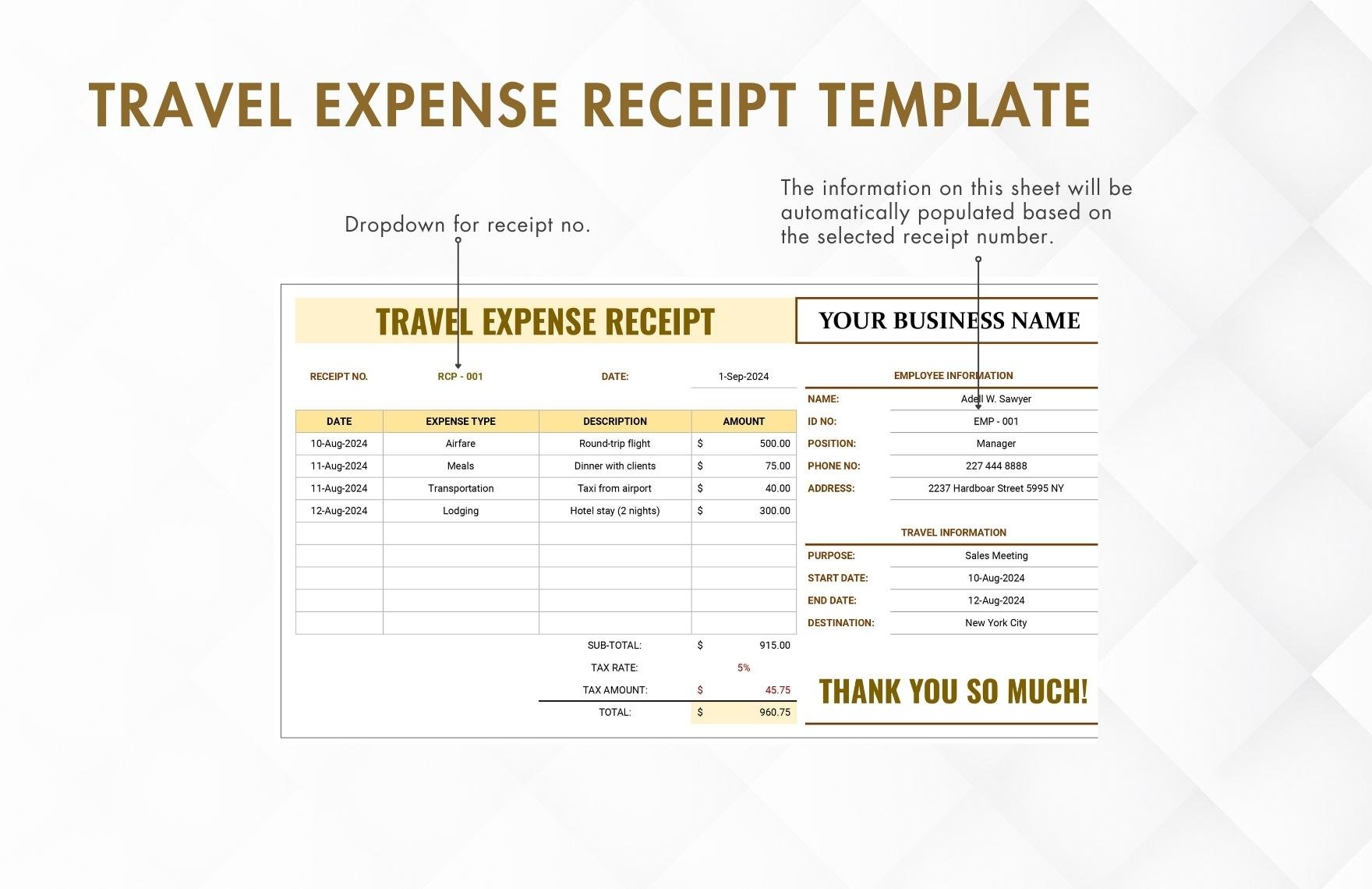 Travel Expense Receipt Template