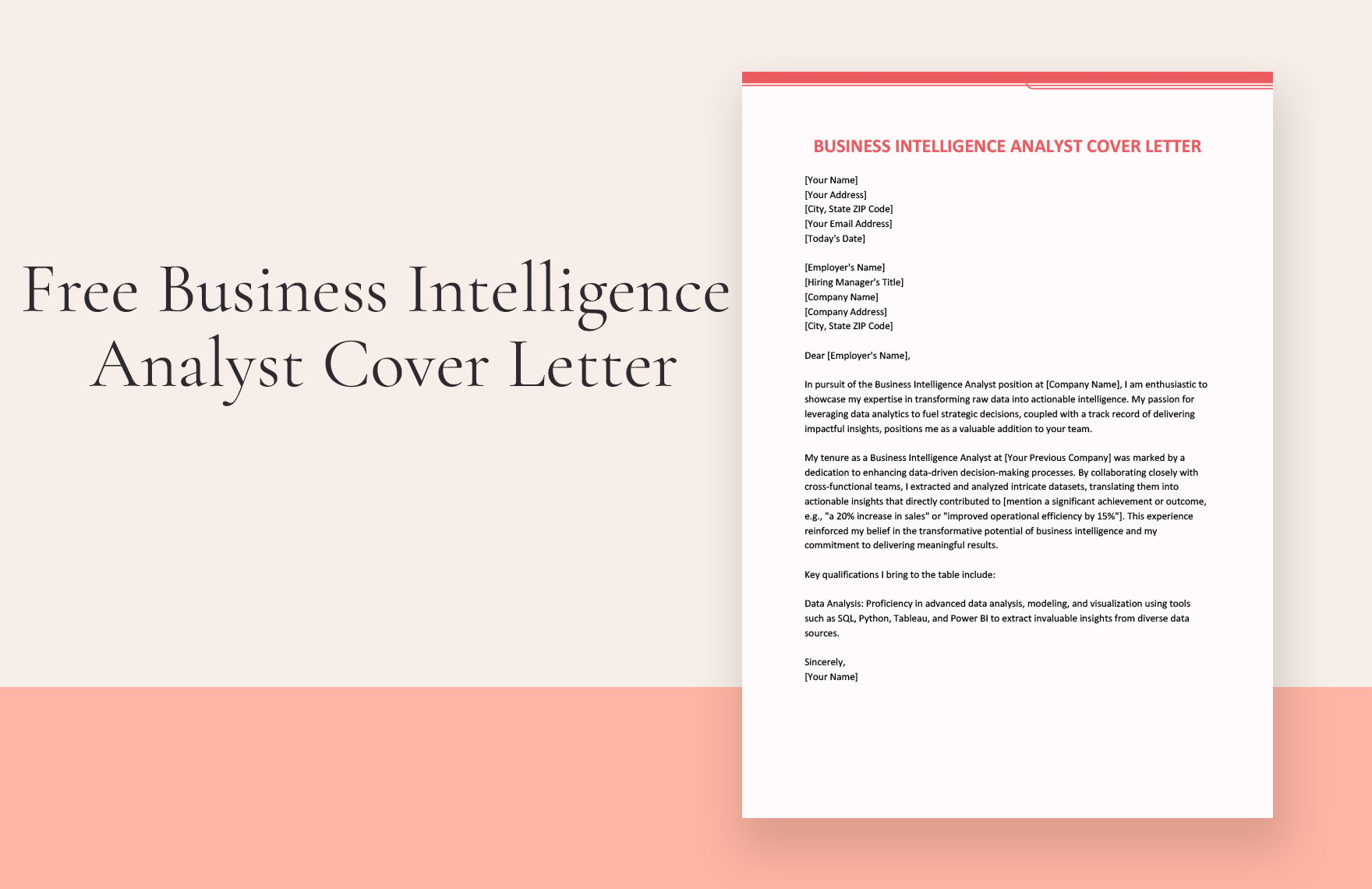 Business Intelligence Analyst Cover Letter in Word, Google Docs