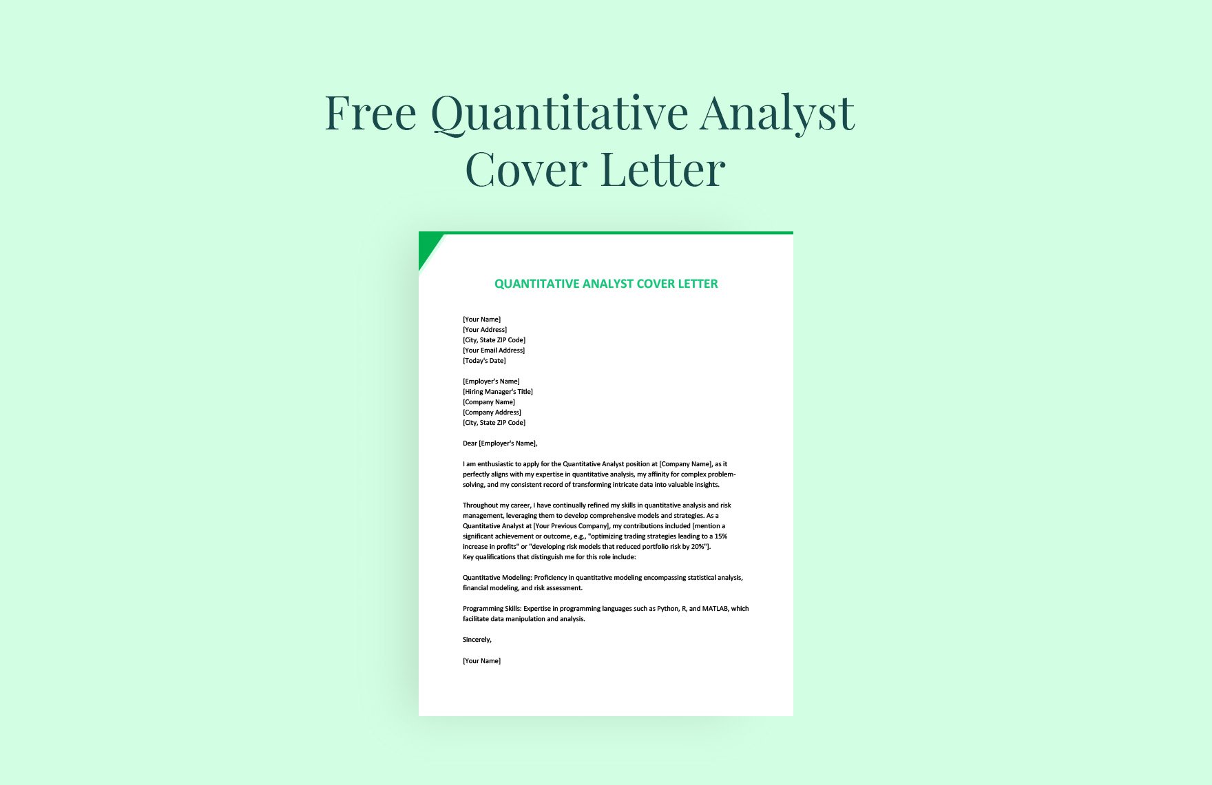 Quantitative Analyst Cover Letter in Word, Google Docs