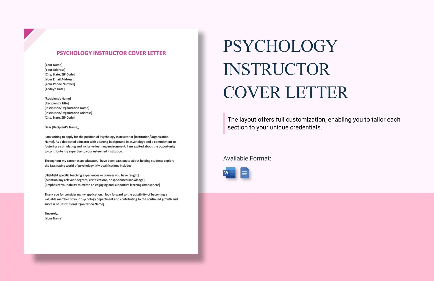 Psychology Instructor Cover Letter in Word, Google Docs