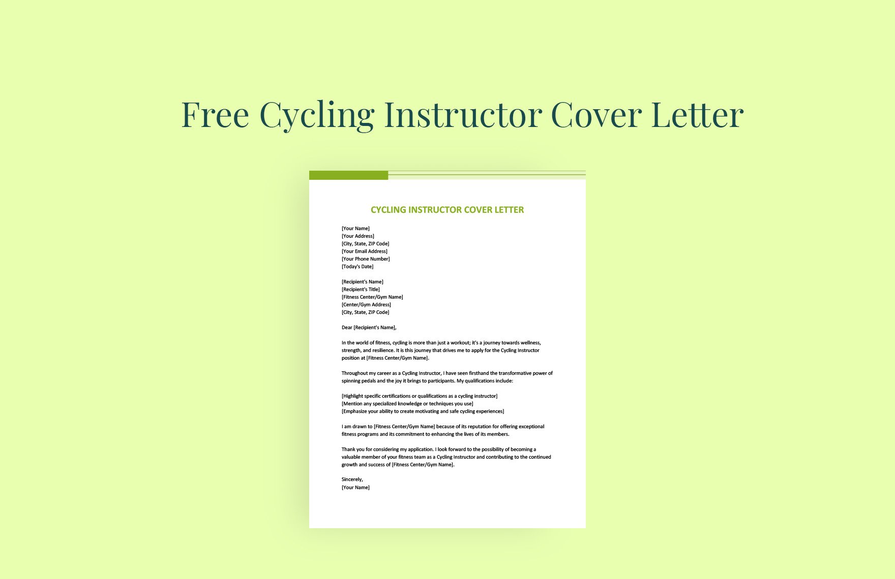 Cycling Instructor Cover Letter