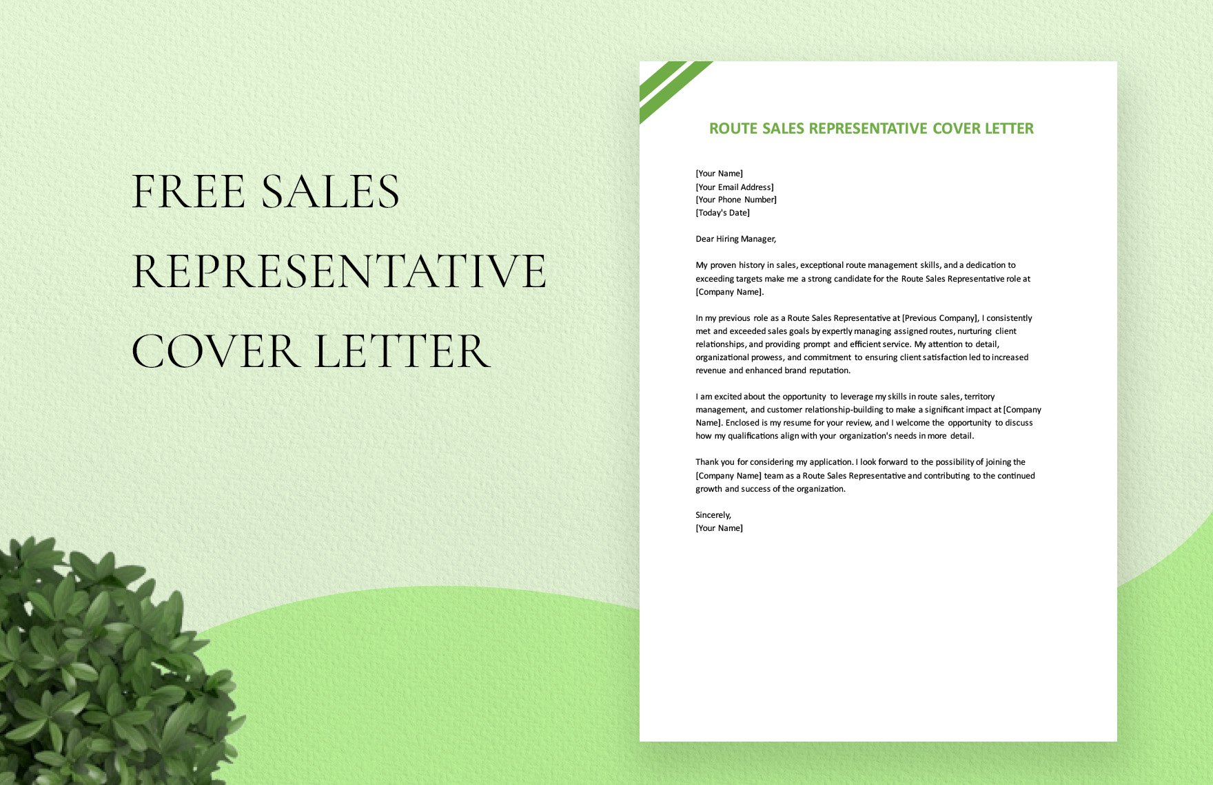 Route Sales Representative Cover Letter