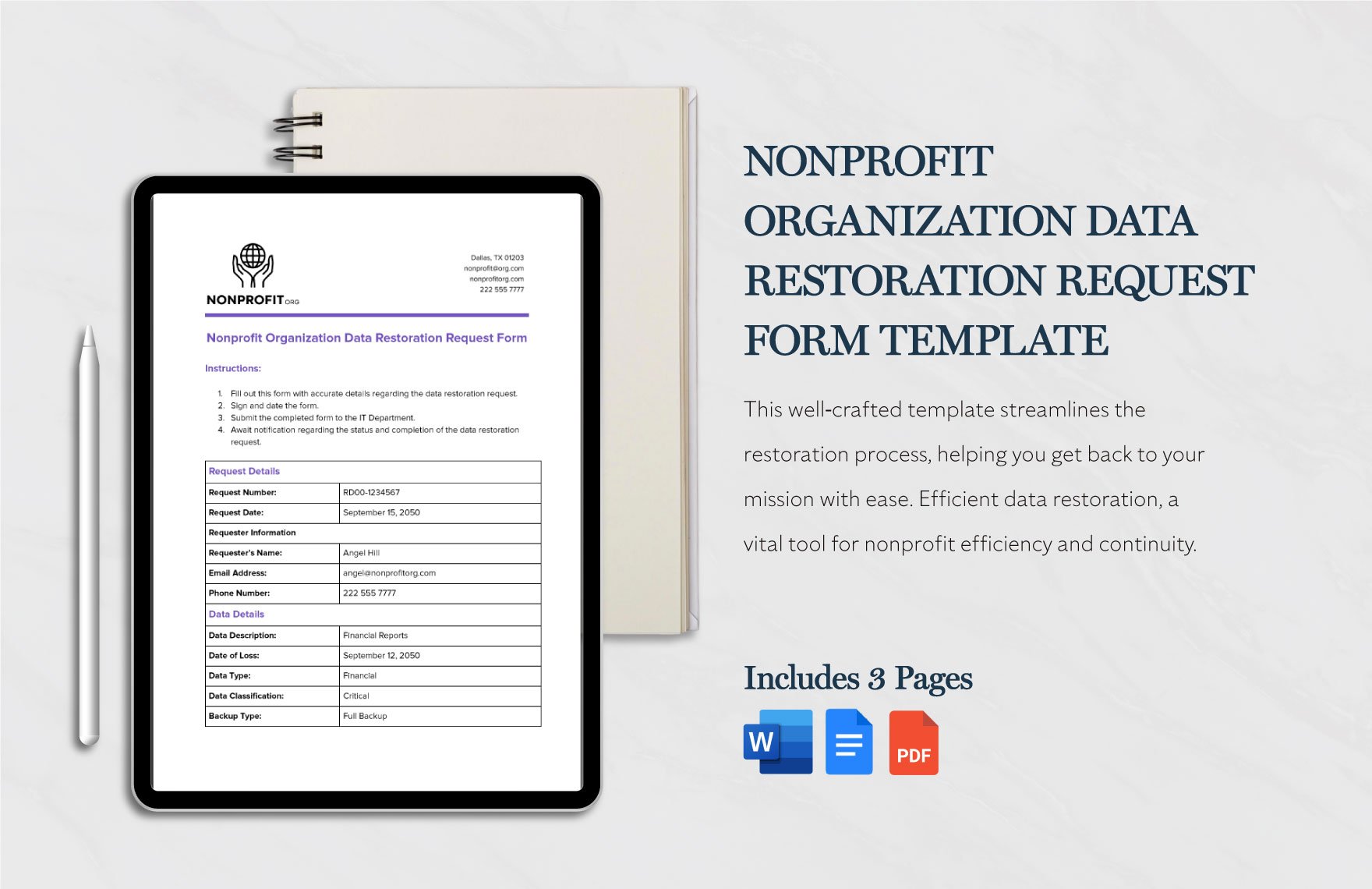 Nonprofit Organization Data Restoration Request Form Template