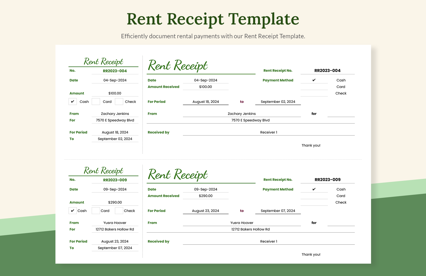 rent receipt excel template