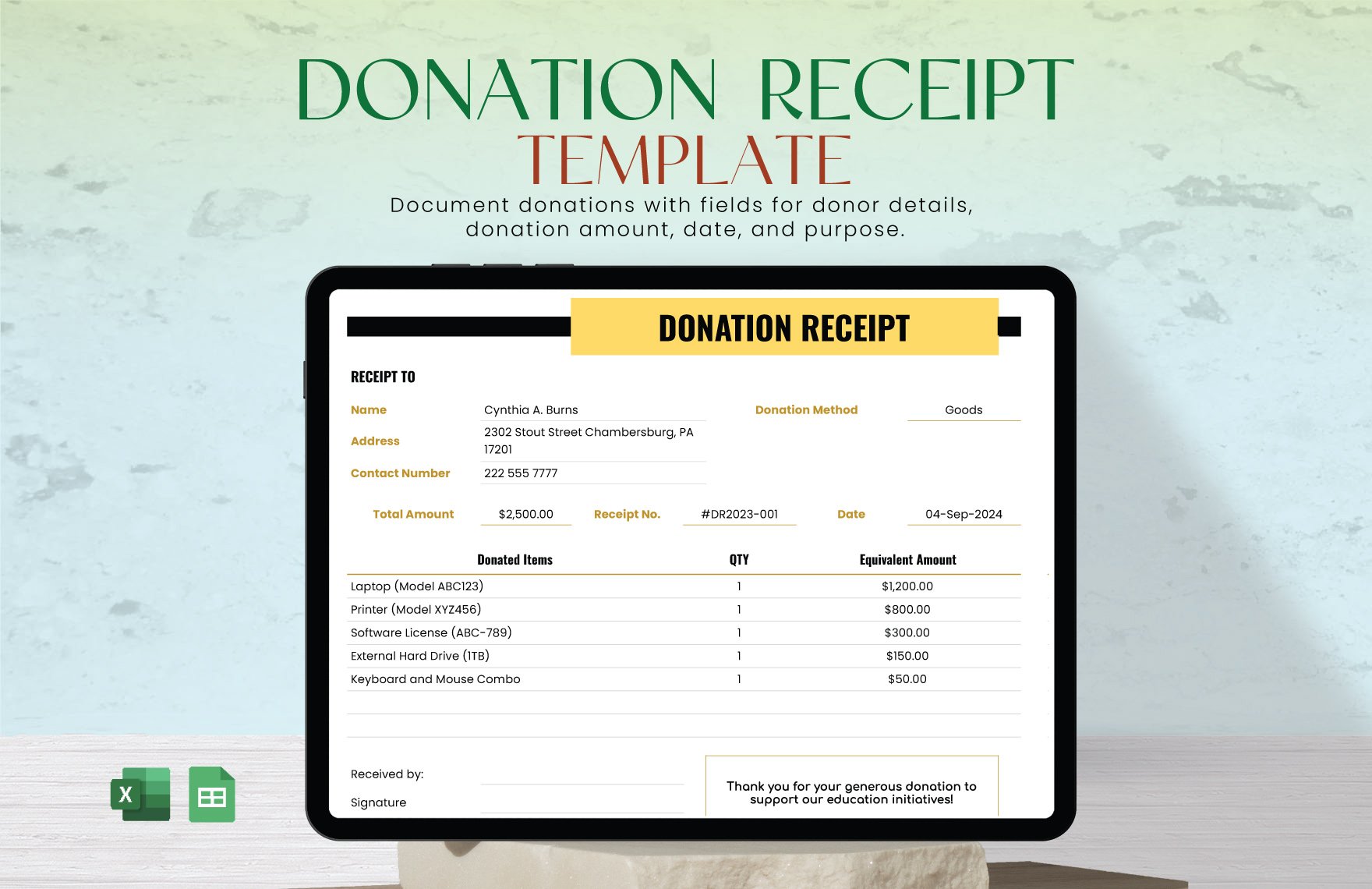 Free Donation Receipt Template in Excel, Google Sheets
