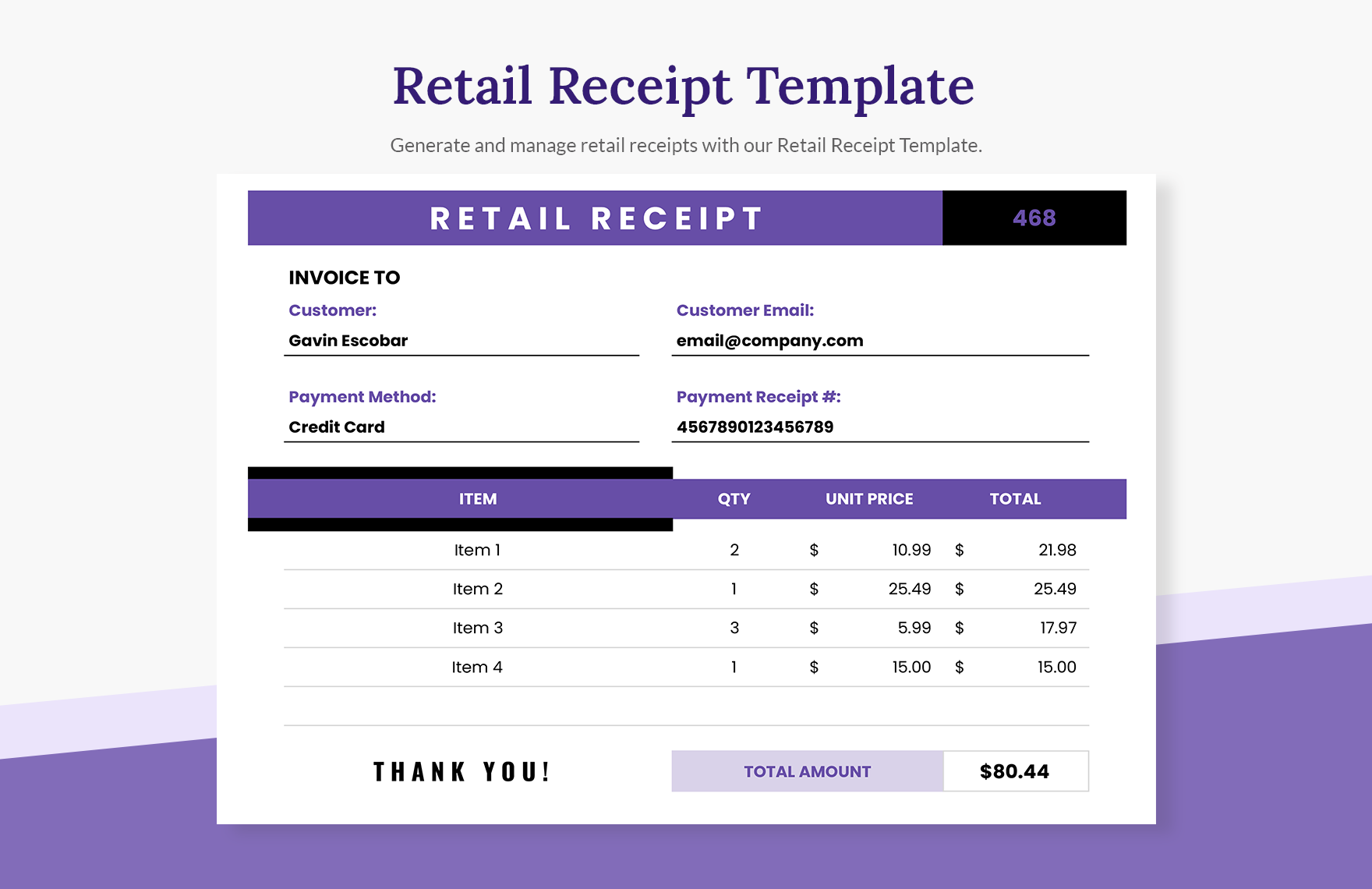 Retail Receipt Template - Download in Excel, Google Sheets | Template.net